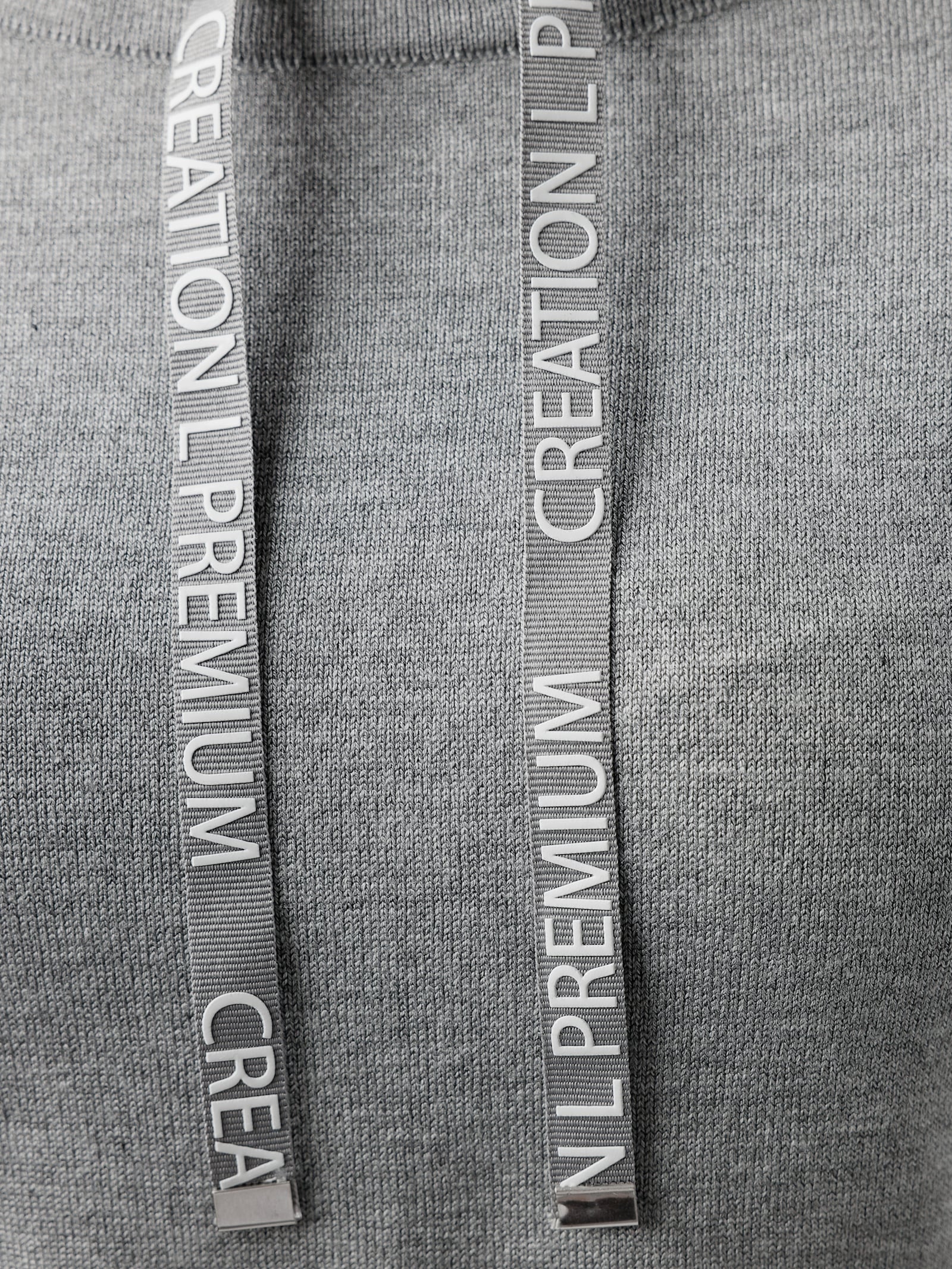 CREATION L PREMIUM Rundhalspullover mit Tunnelzug - steingrau-meliert