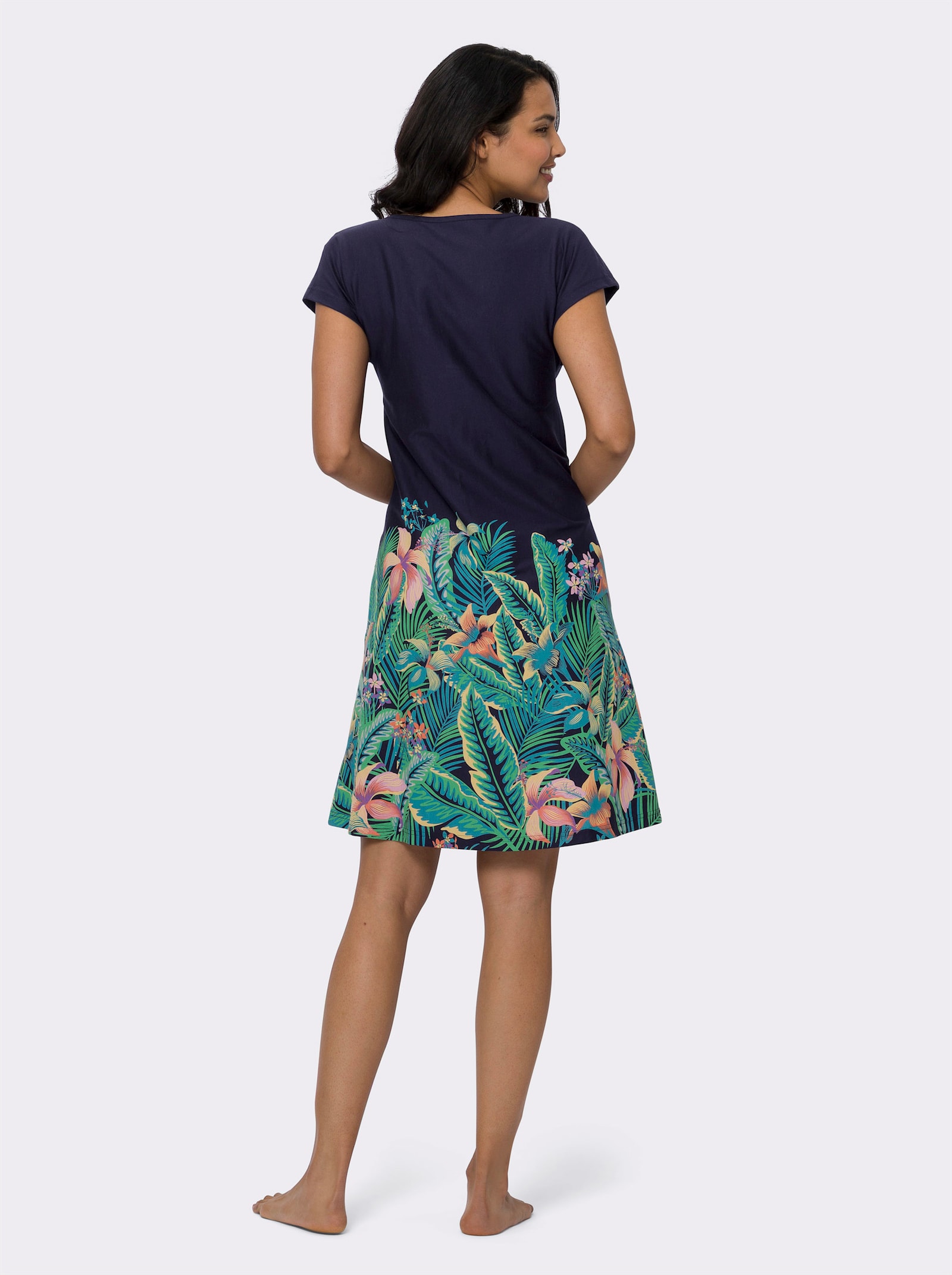 Sommerkleid mit Tropical-Print im Vorderteil - marine