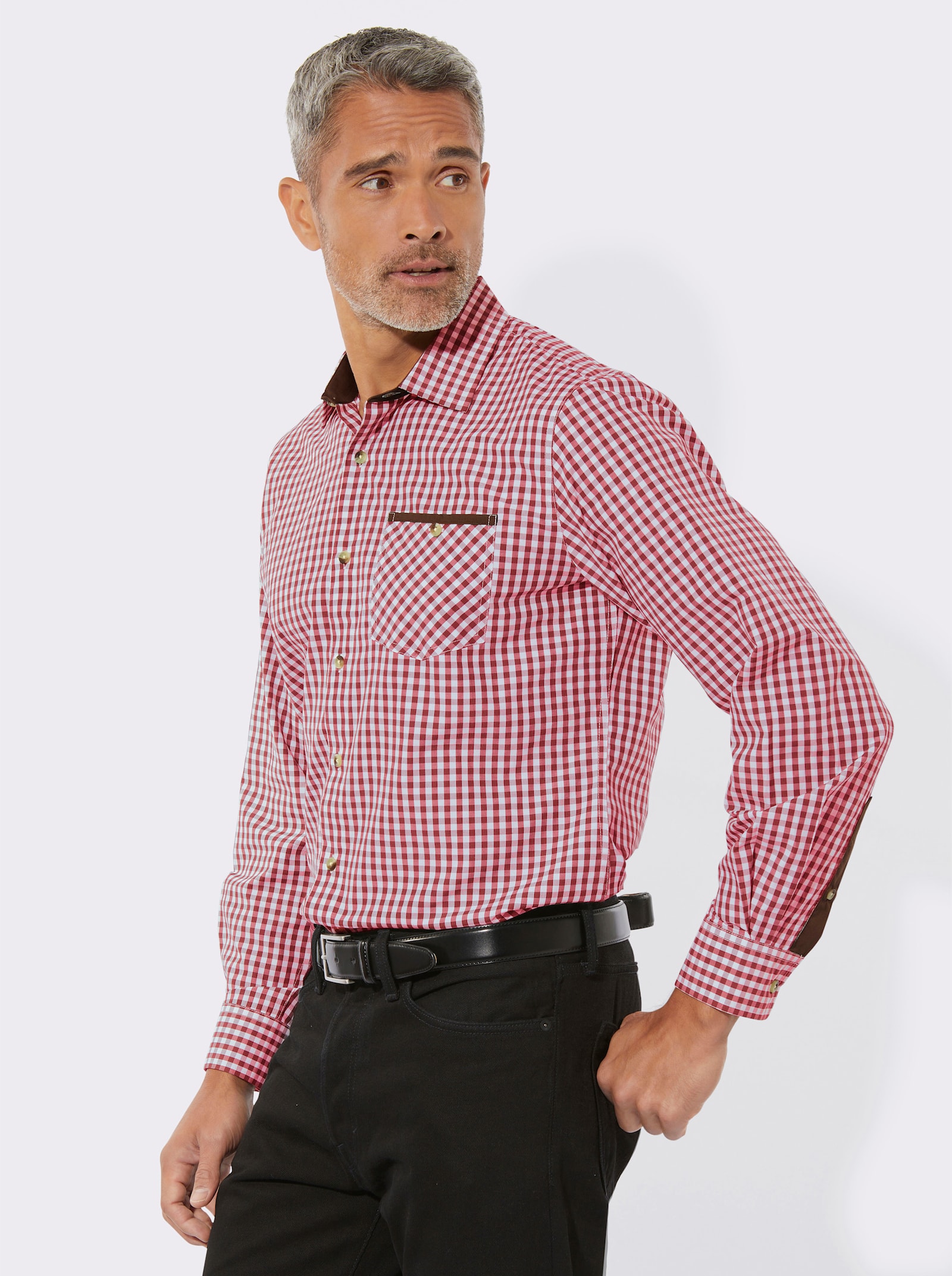 Karohemd mit Knöpfen in Horn-Optik - kirsche-kariert
