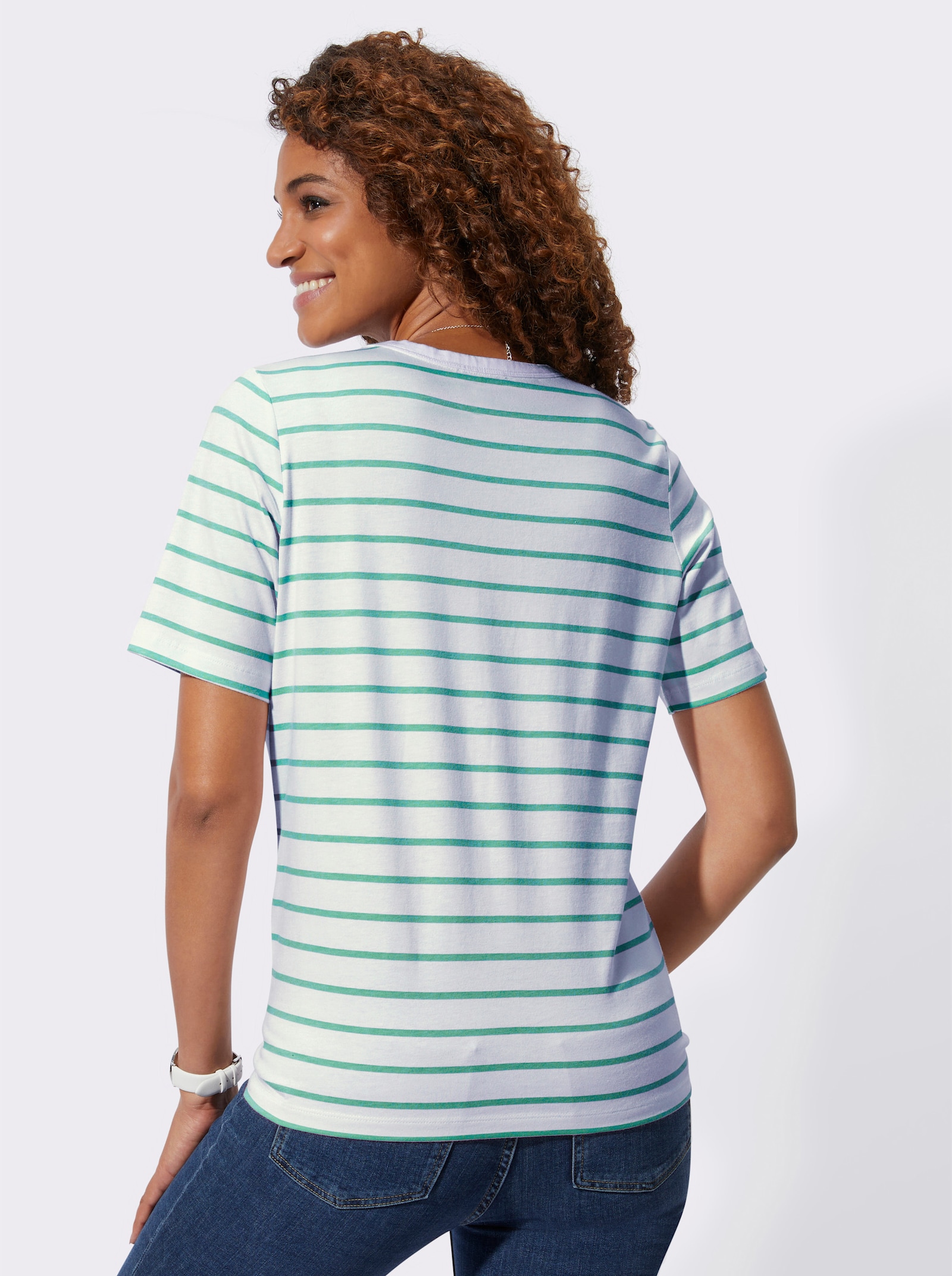 Shirt mit Stickerei, geringelt - salbei-ecru-geringelt