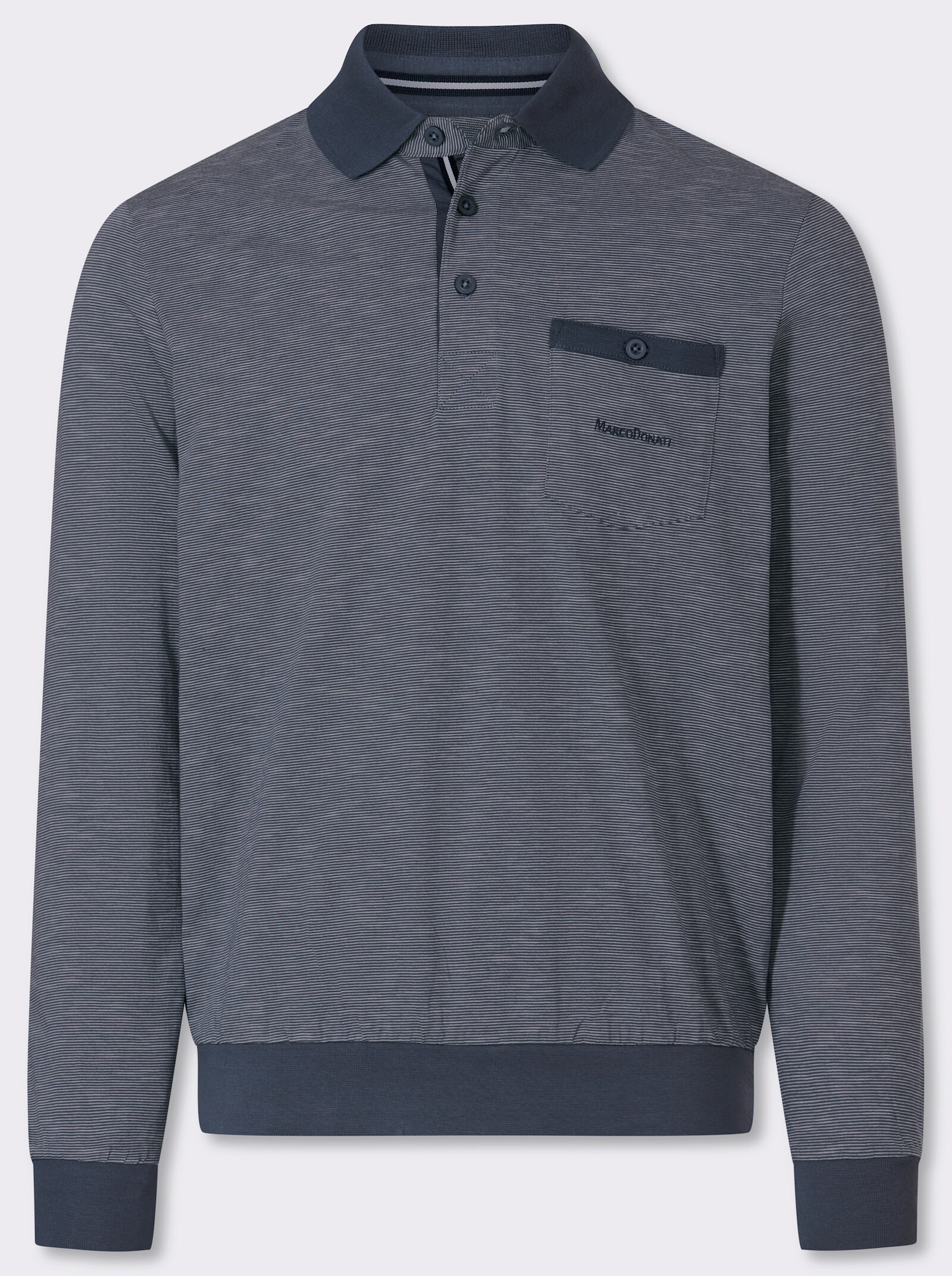 Marco Donati Langarm-Poloshirt im Streifendessin allover - rauchblau-gestreift
