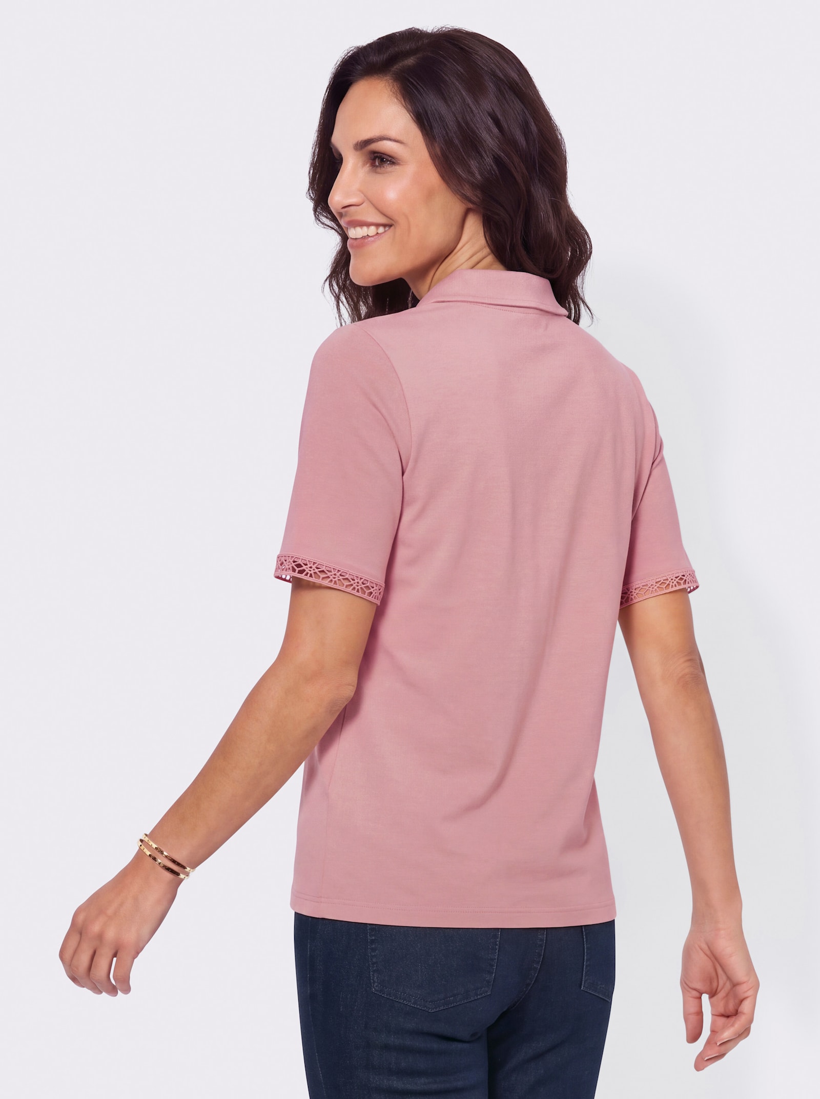 Poloshirt mit Spitzendetails - hortensie
