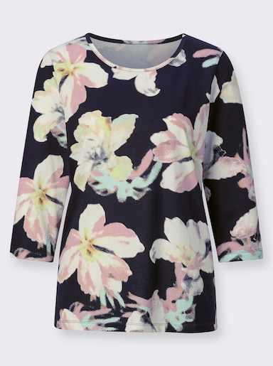 3/4-Arm-Shirt aus Baumwolle, geblümt - marine-kalkmint-bedruckt
