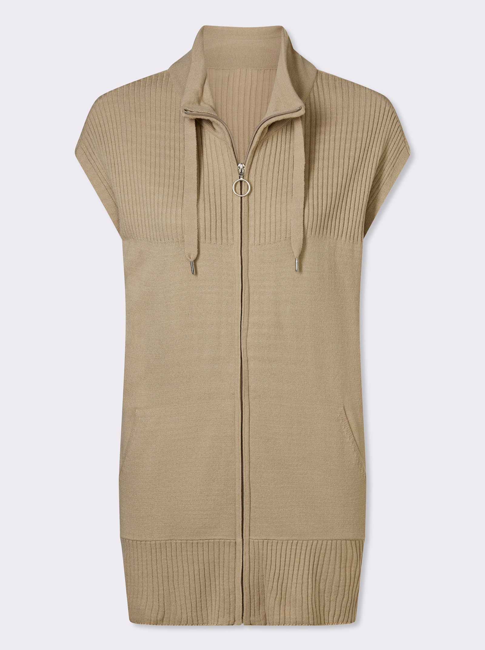 Pletená vesta s klokaní kapsou - béžová