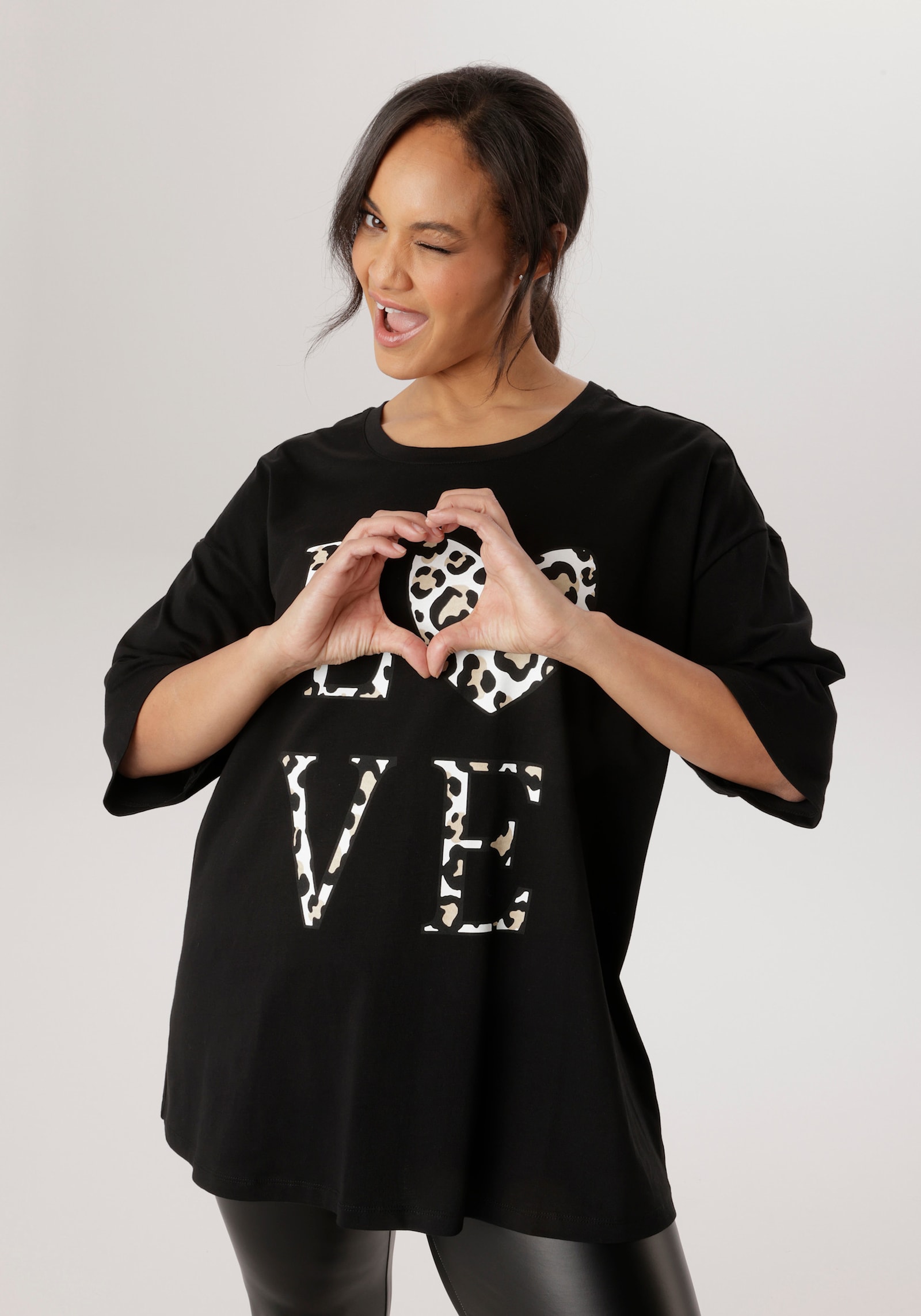 Aniston PLUS Kurzarmshirt - schwarz