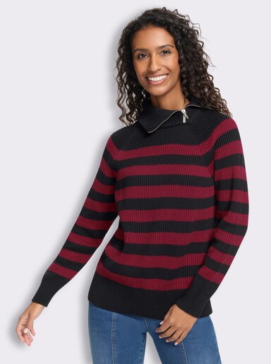 heine Langarm-Pullover mit Ringelstreifen - schwarz-kirsche-geringelt