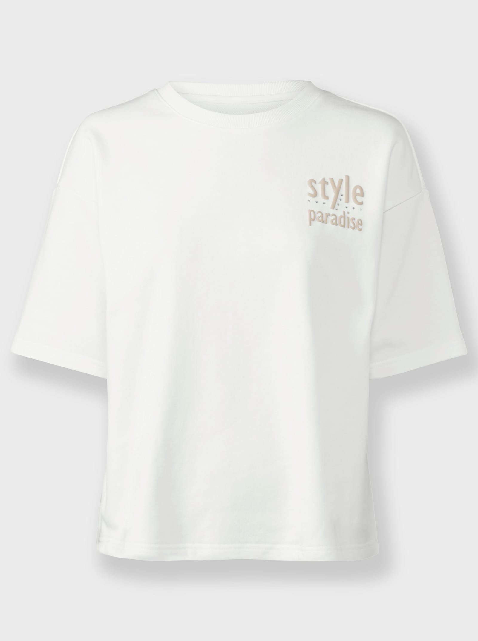 heine Sweatshirt mit Schriftzug und Glitzersteinchen - weiss