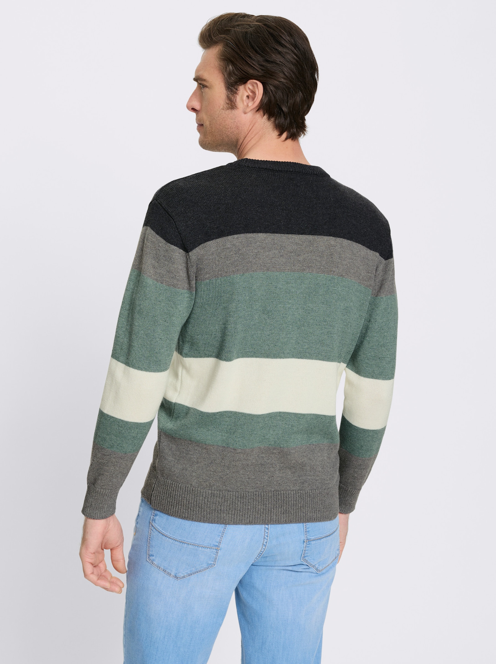 Catamaran Rundhalspullover mit Colour Blocking-Muster - jade-steingrau-meliert