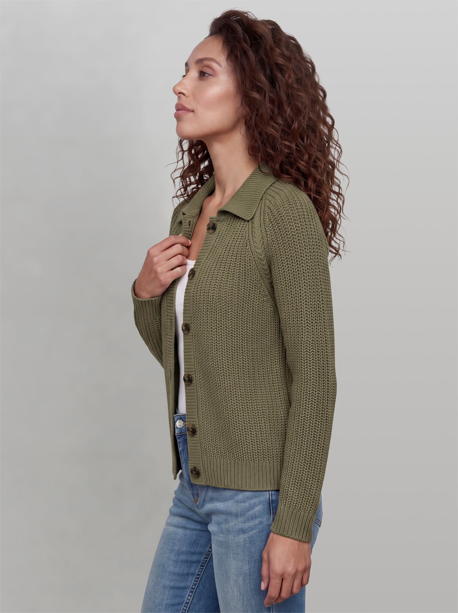 heine Strickjacke mit Polokragen - khaki