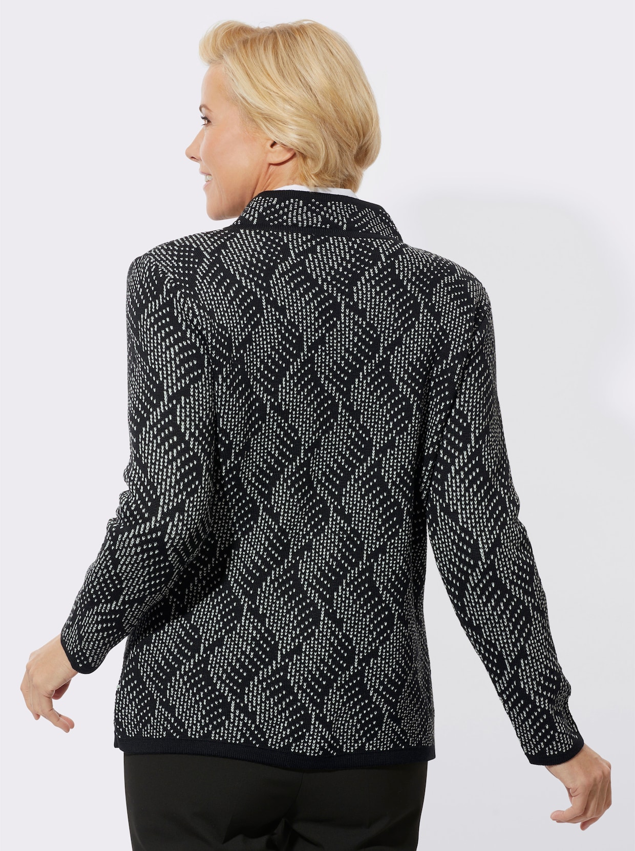 Strickjacke - schwarz-ecru-gemustert