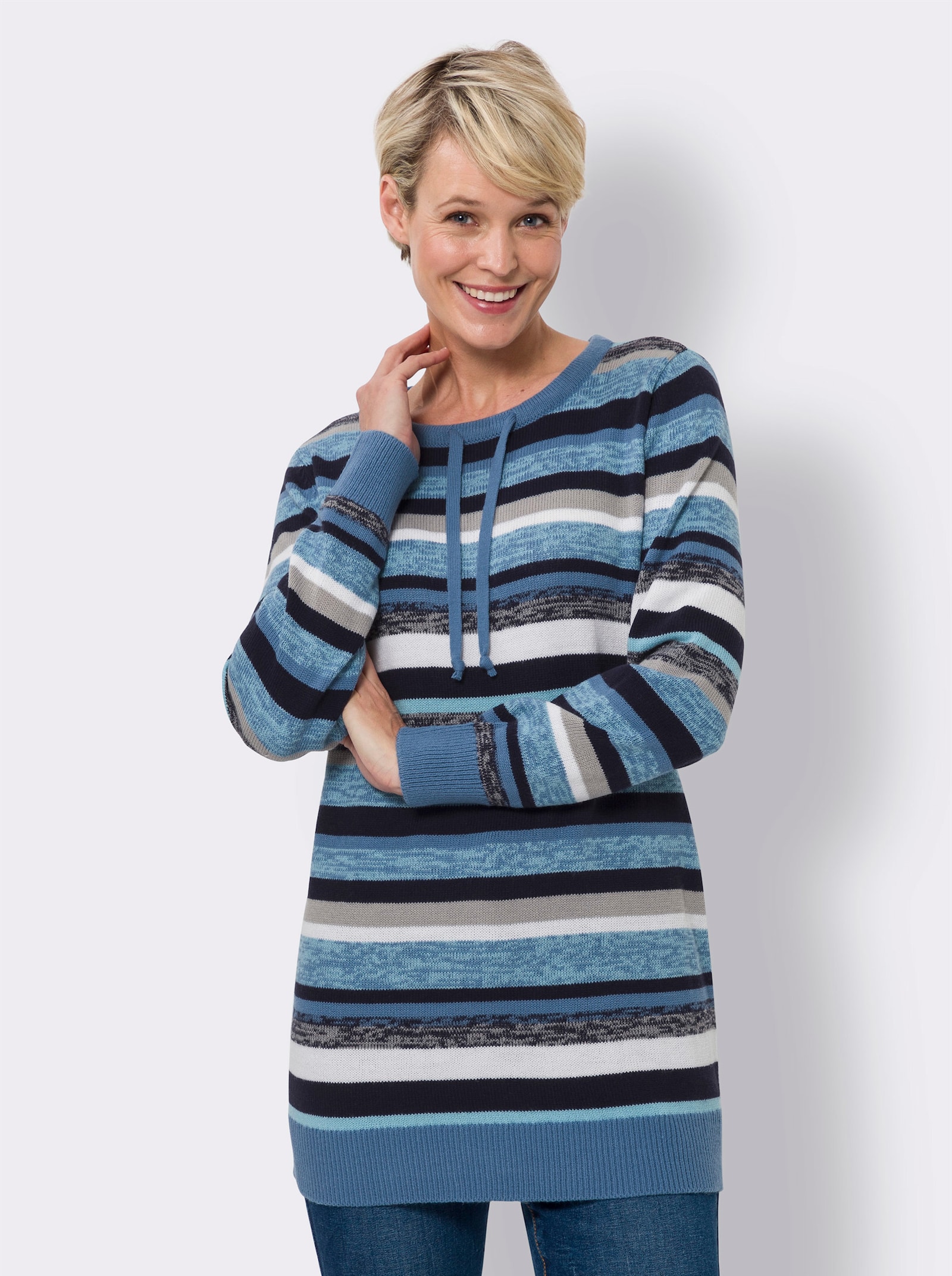 Longpullover mit Streifen-Muster - aqua-marine-geringelt