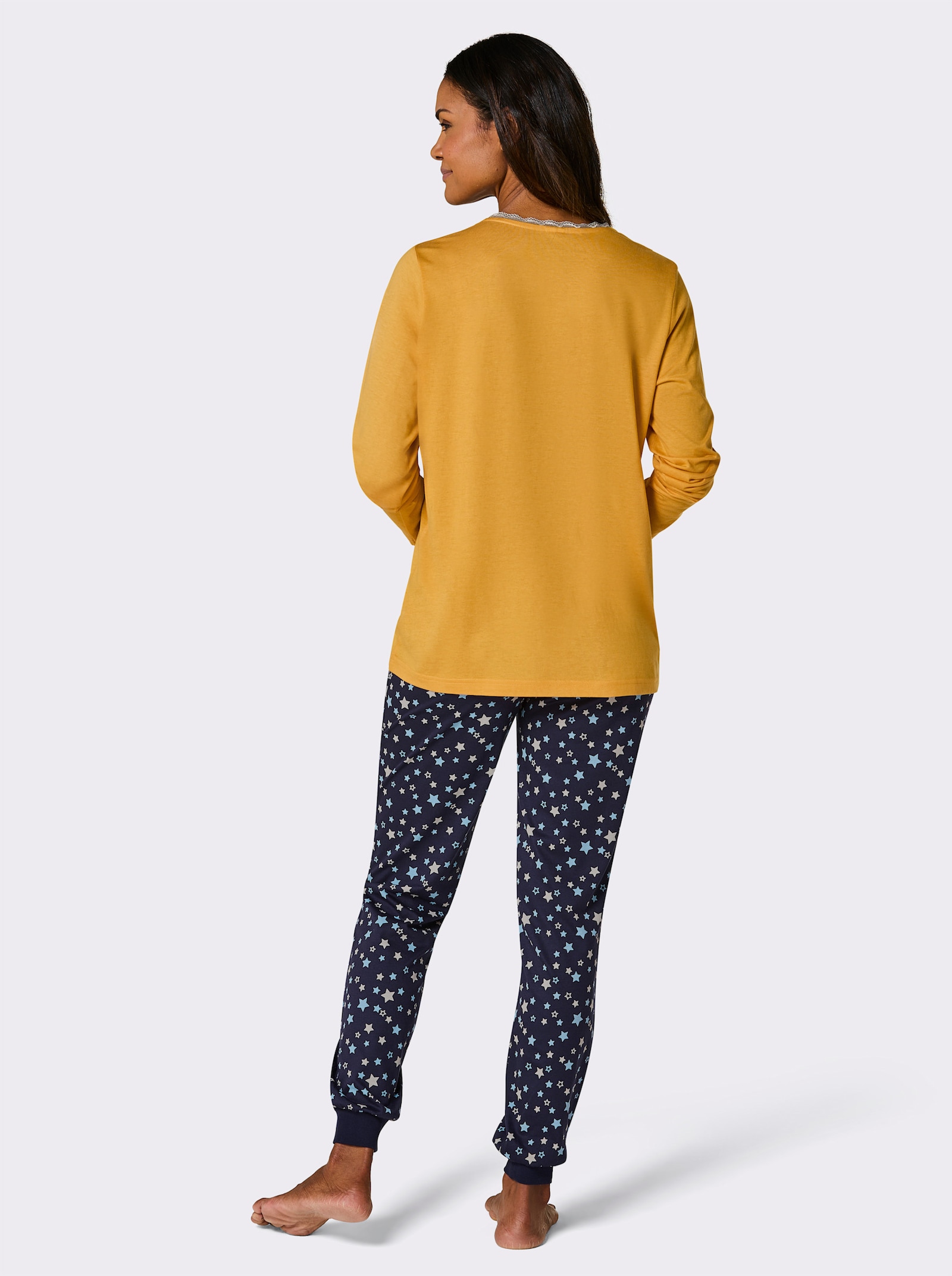 wäschepur Schlafanzug - ocker-marine-bedruckt