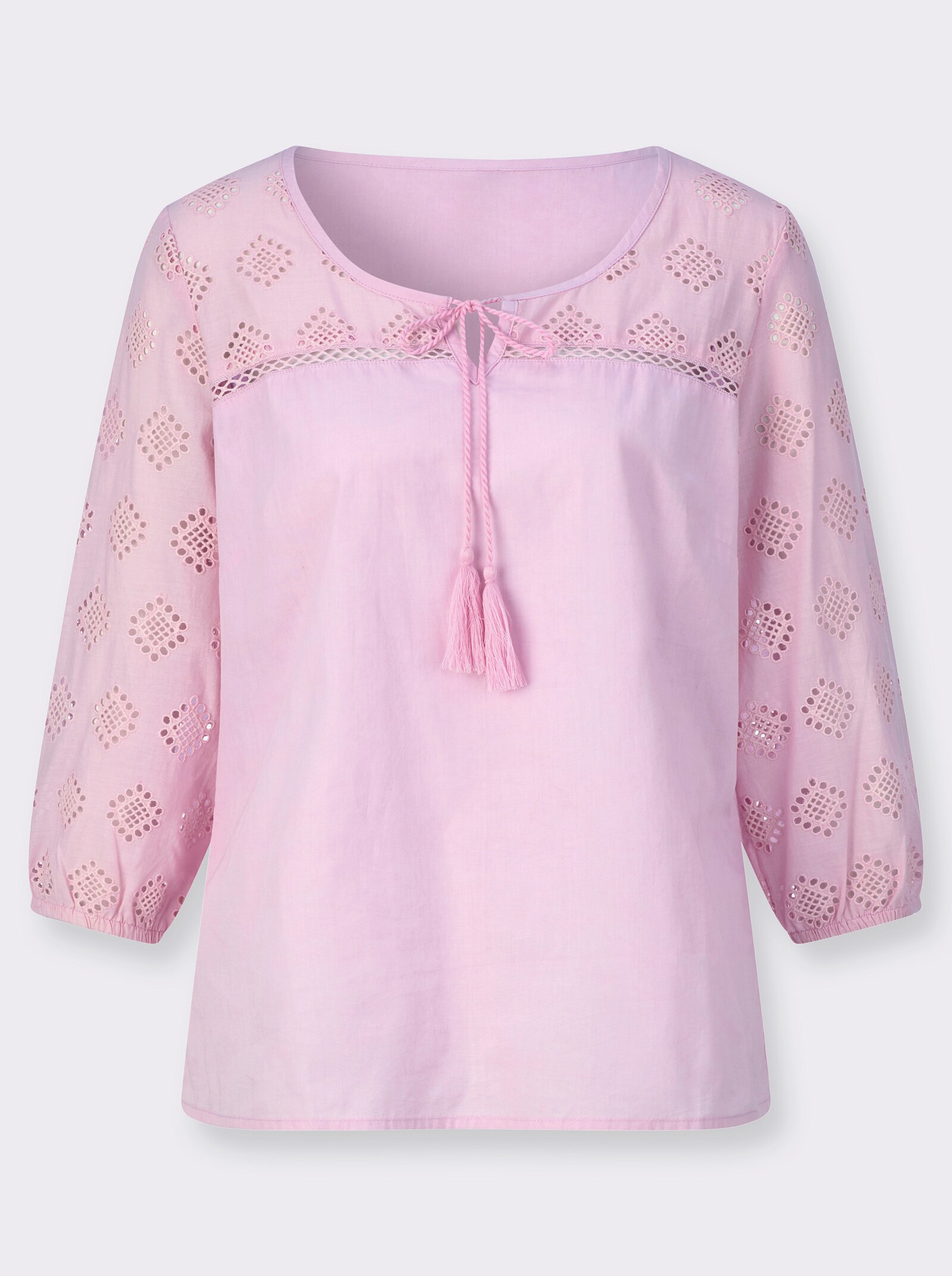 Druckbluse mit Lochstickerei-Partien - rosé