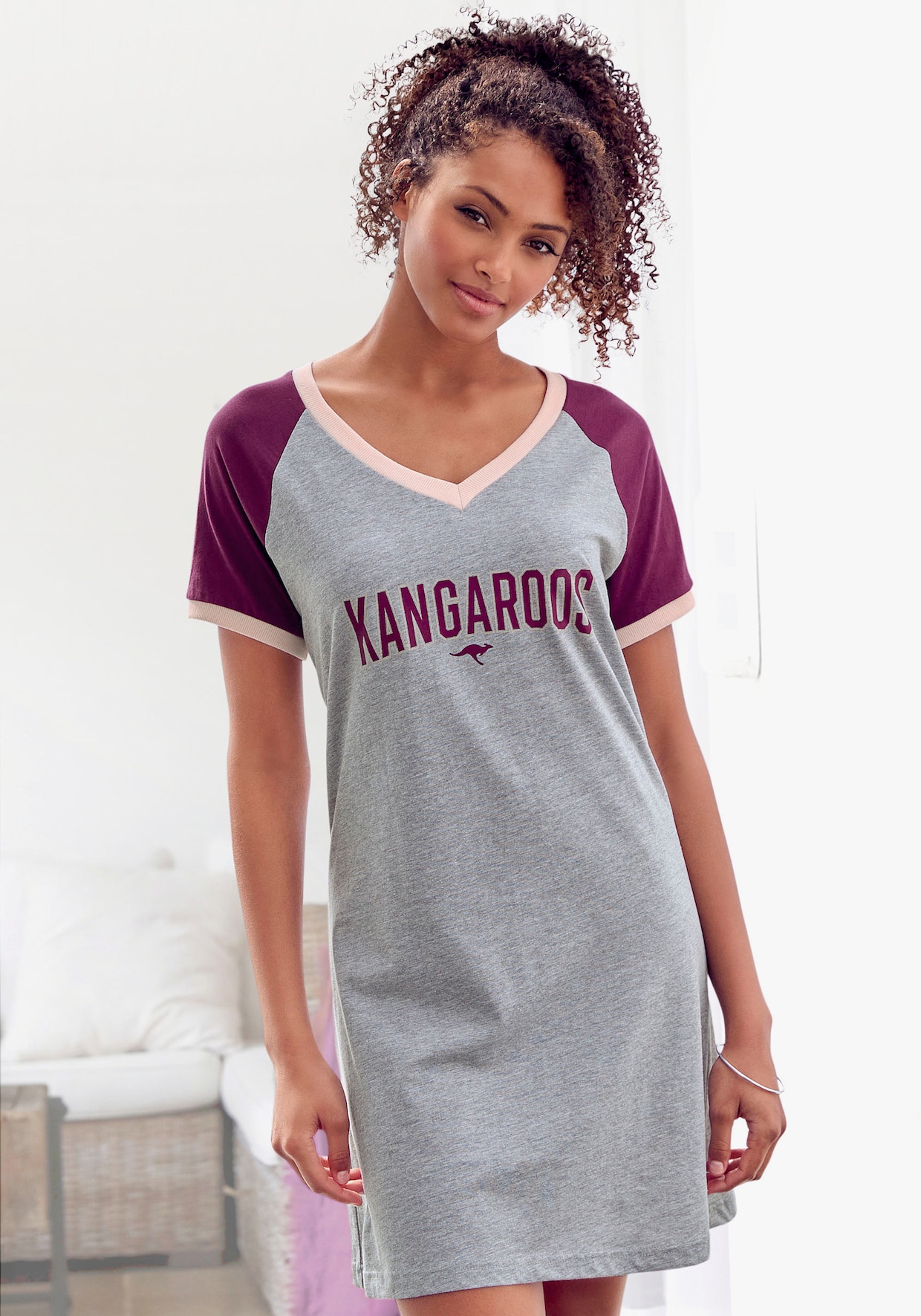 KangaROOS Bigshirt - bordeaux-grau-meliert