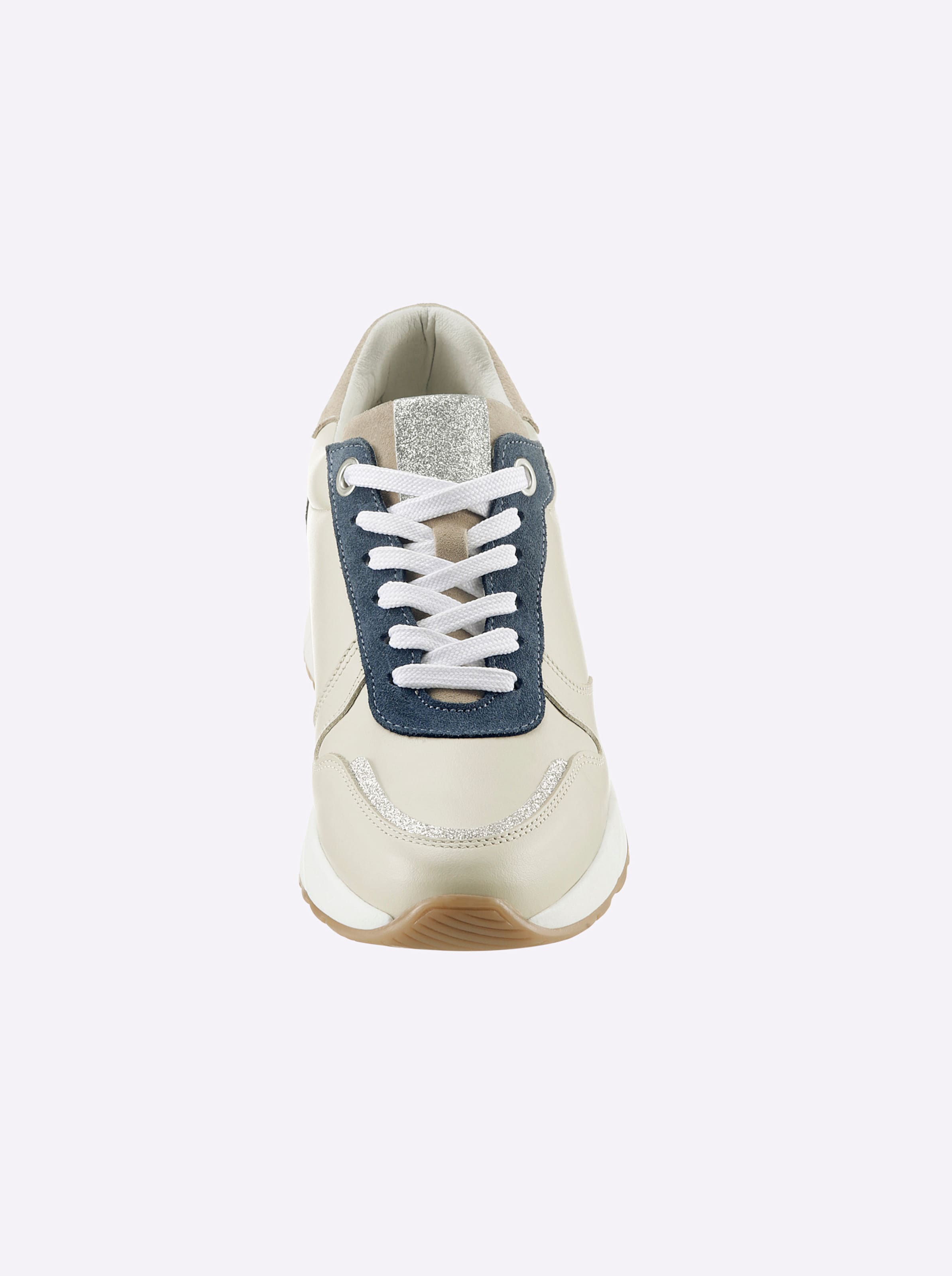 Sohle Leder  günstig Kaufen-Sneaker in beige-blau von heine. Sneaker in beige-blau von heine <![CDATA[Sneaker Made in Portugal. Trendstarker Mix aus Rind-Nappa- und -Veloursleder. Futter und Innensohle: Synthetik.]]>. 