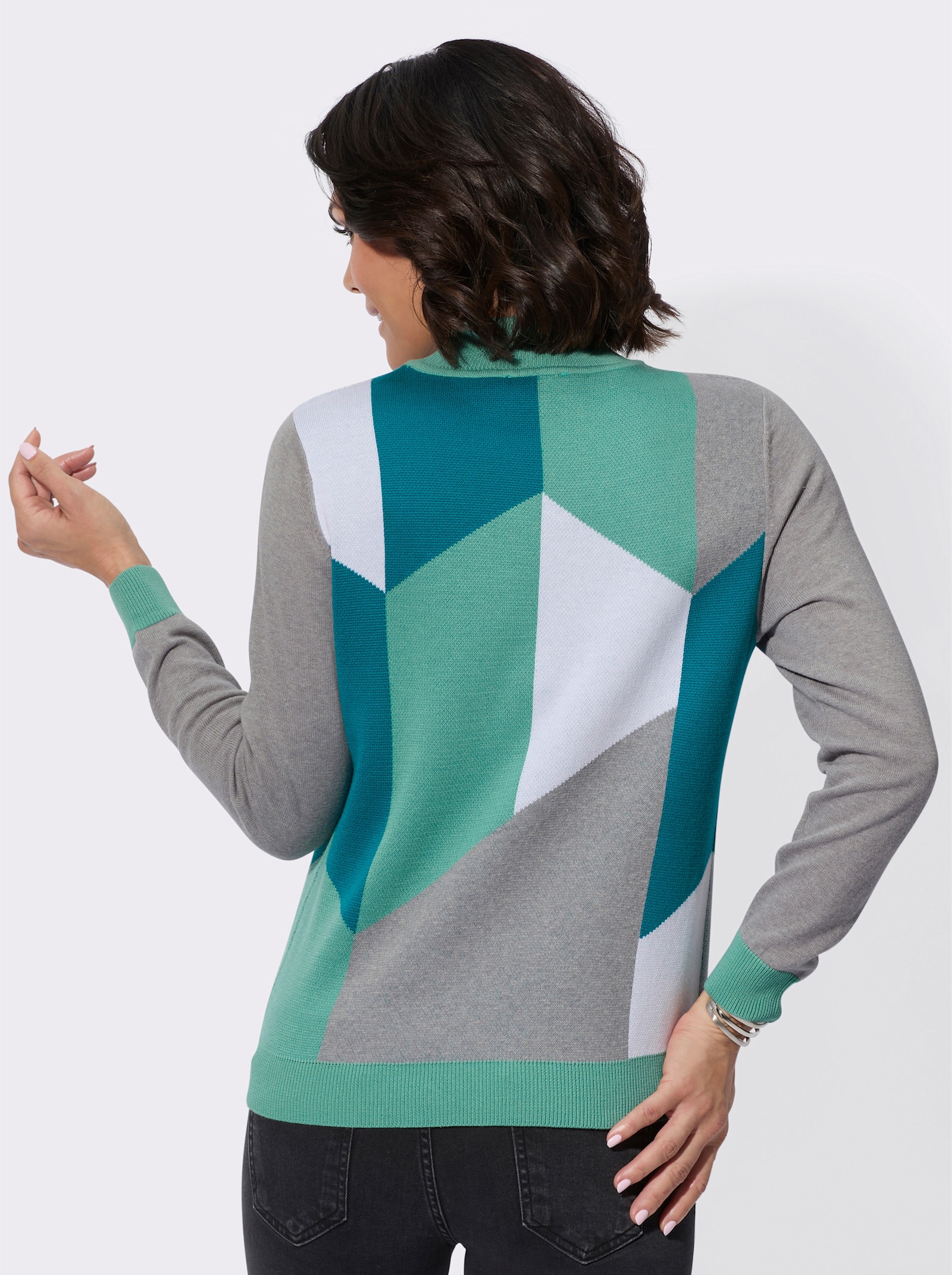 Pullover mit Intarsienstrick - salbei-aquapetrol-gemustert