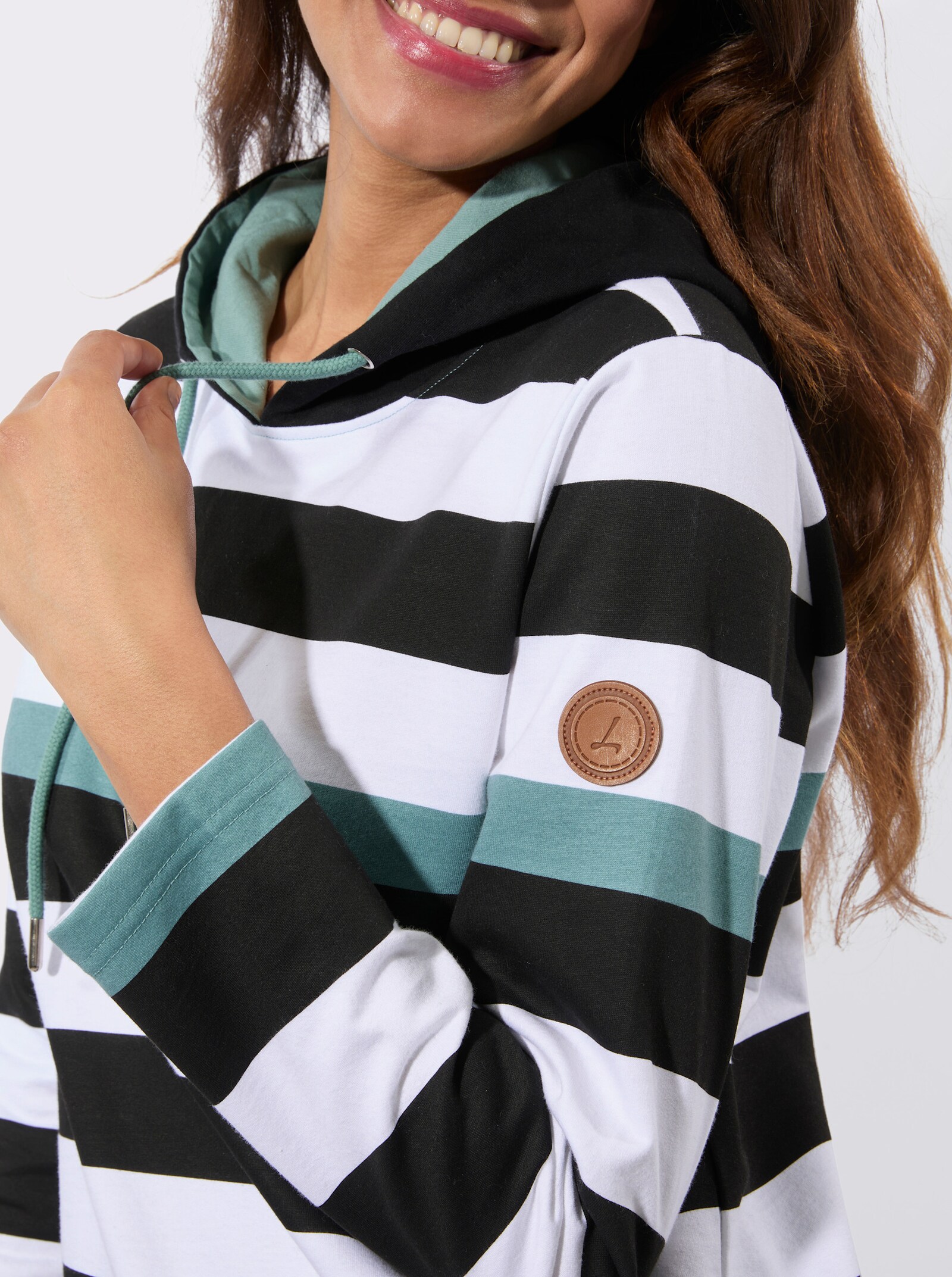 Sweatshirt in innen angerauter Qualität - jade-schwarz-geringelt