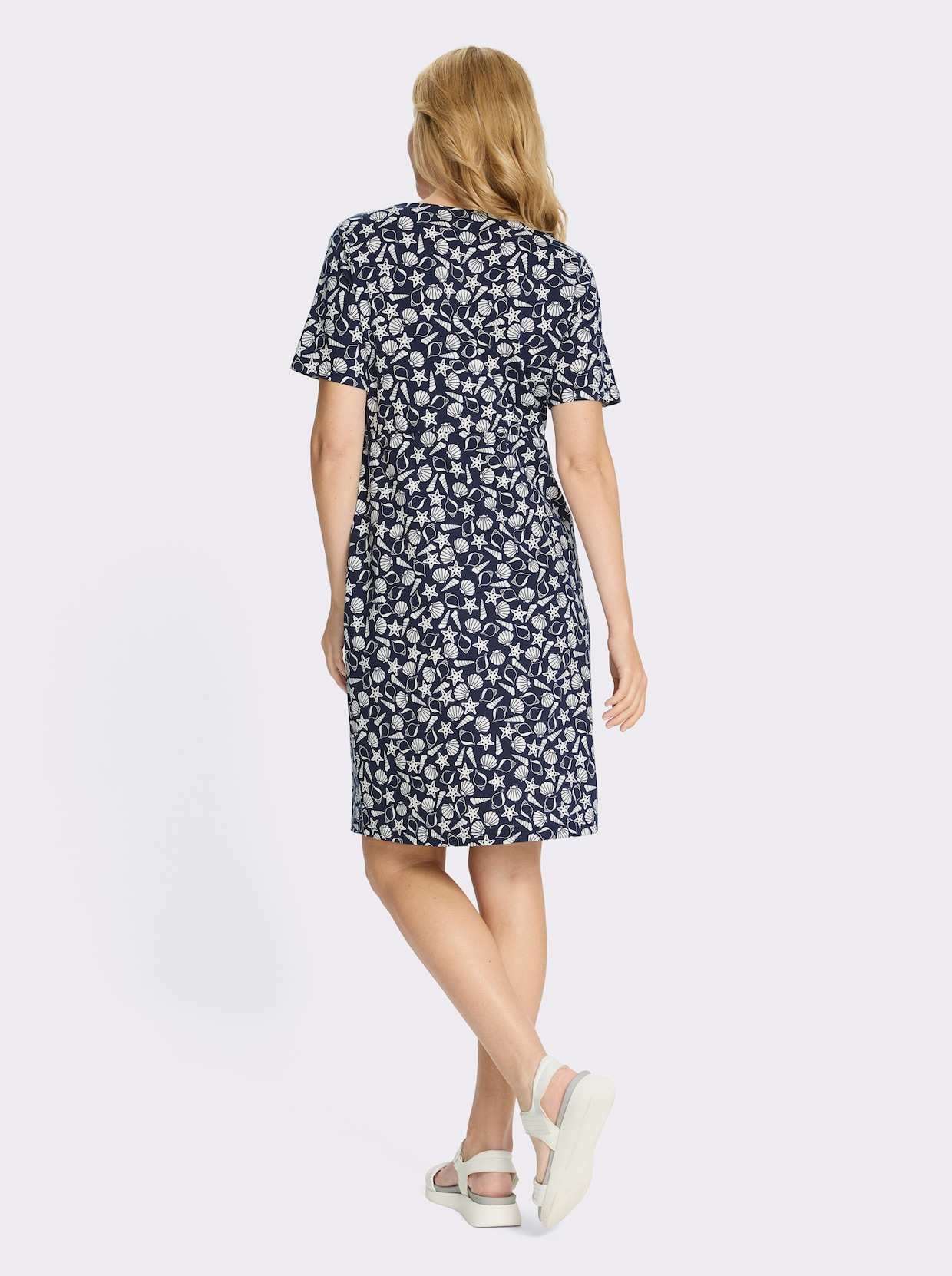 Jerseykleid mit Taschen - marine-ecru-bedruckt