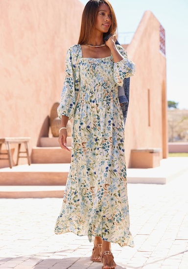 Buffalo Maxikleid - creme-blau bedruckt