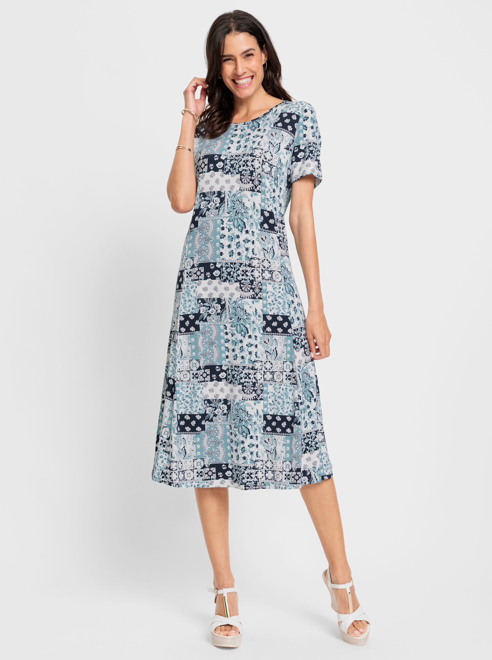 Jerseykleid mit Karree-Ausschnitt - marine-ozean-bedruckt