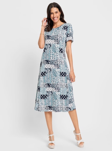 Jerseykleid mit Karree-Ausschnitt - marine-ozean-bedruckt