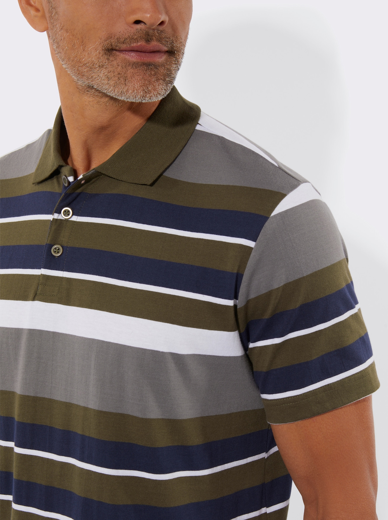 Poloshirt - oliv-weiß-geringelt