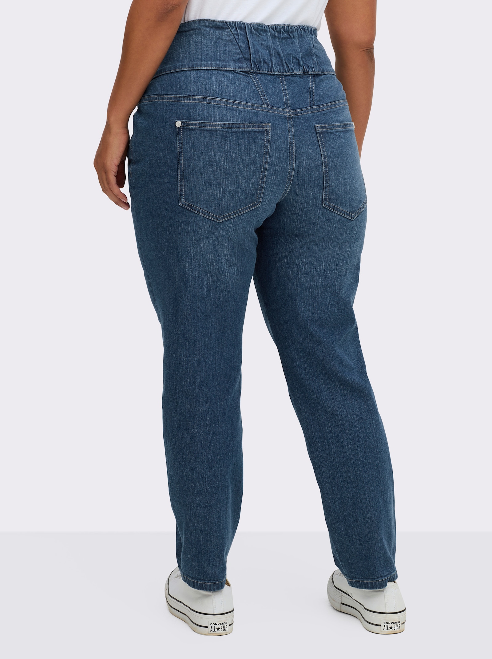 sheego High waist jeans met smalle pijpen - blue-stonewashed