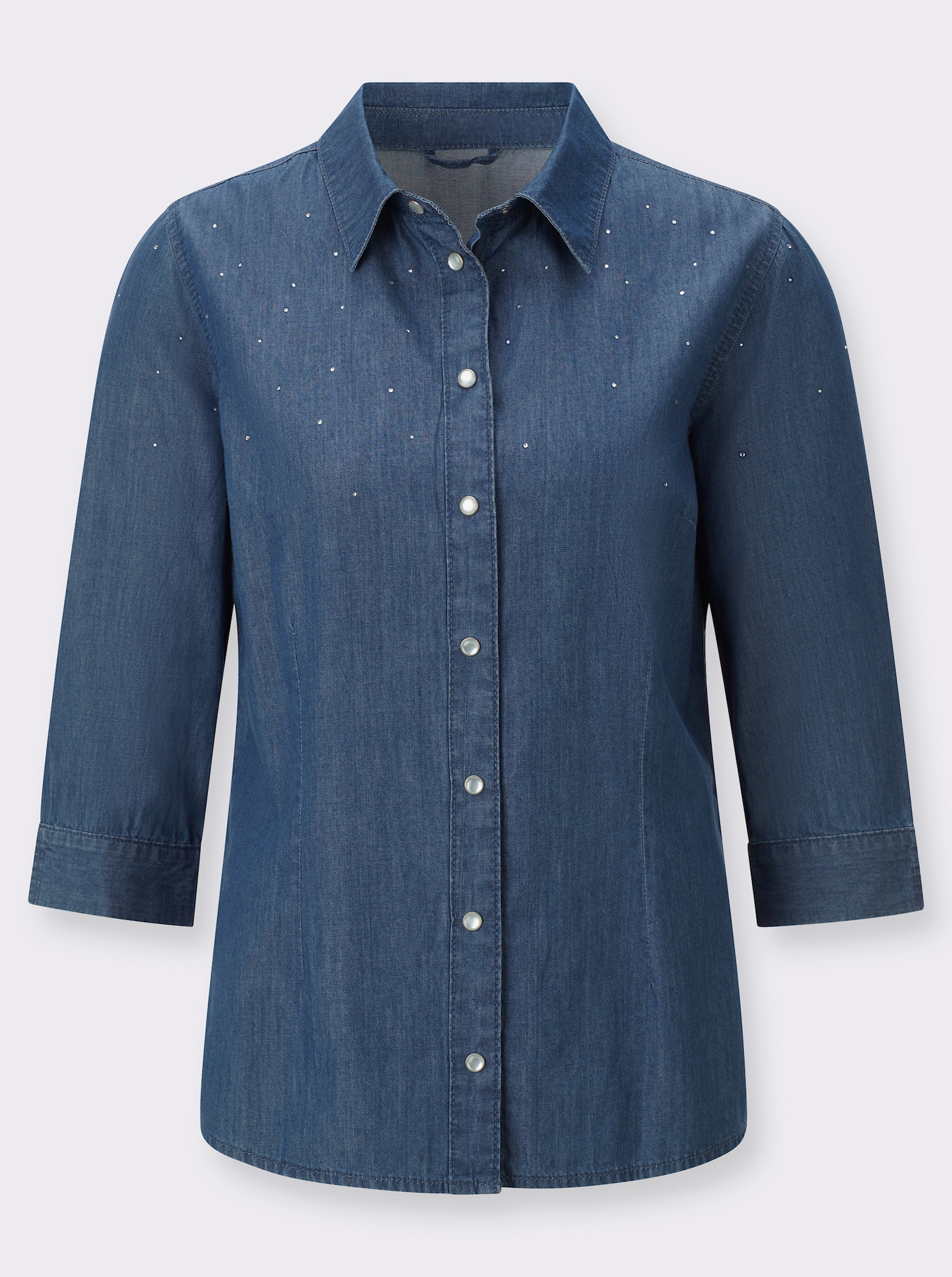 Jeansbluse mit Glitzersteinchen - blue-bleached