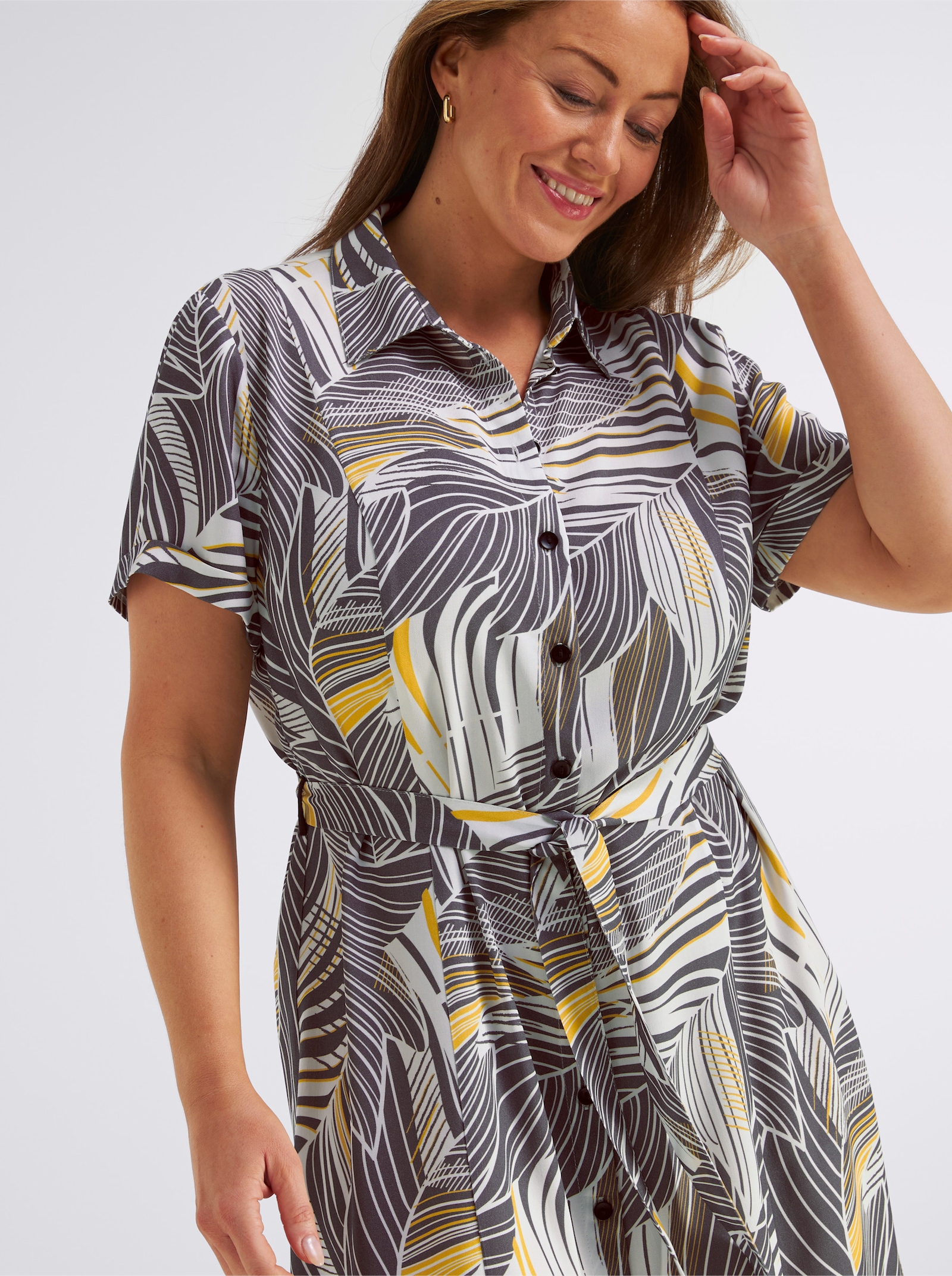 Druckkleid aus reiner, wertiger Viskose - anthrazit-ocker-bedruckt