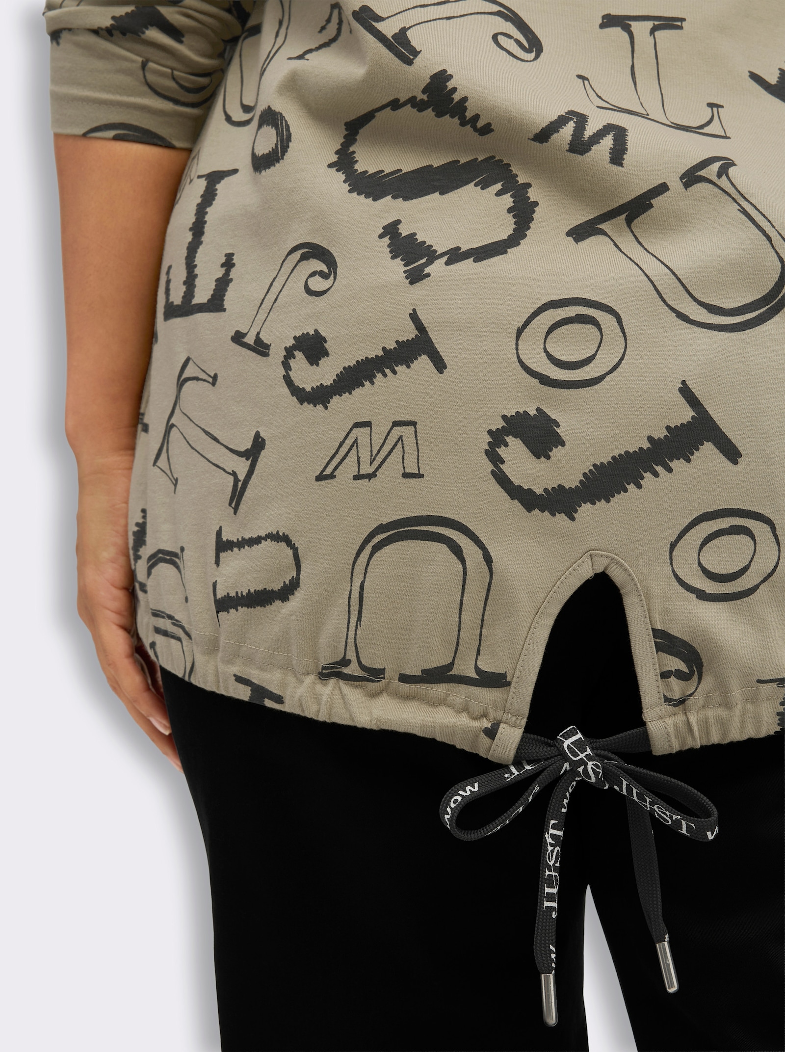 Longshirt im Lettering-Dessin - schlamm-schwarz
