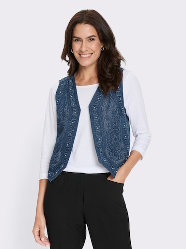 Jeansweste mit Zierperlen - blue-stone-washed
