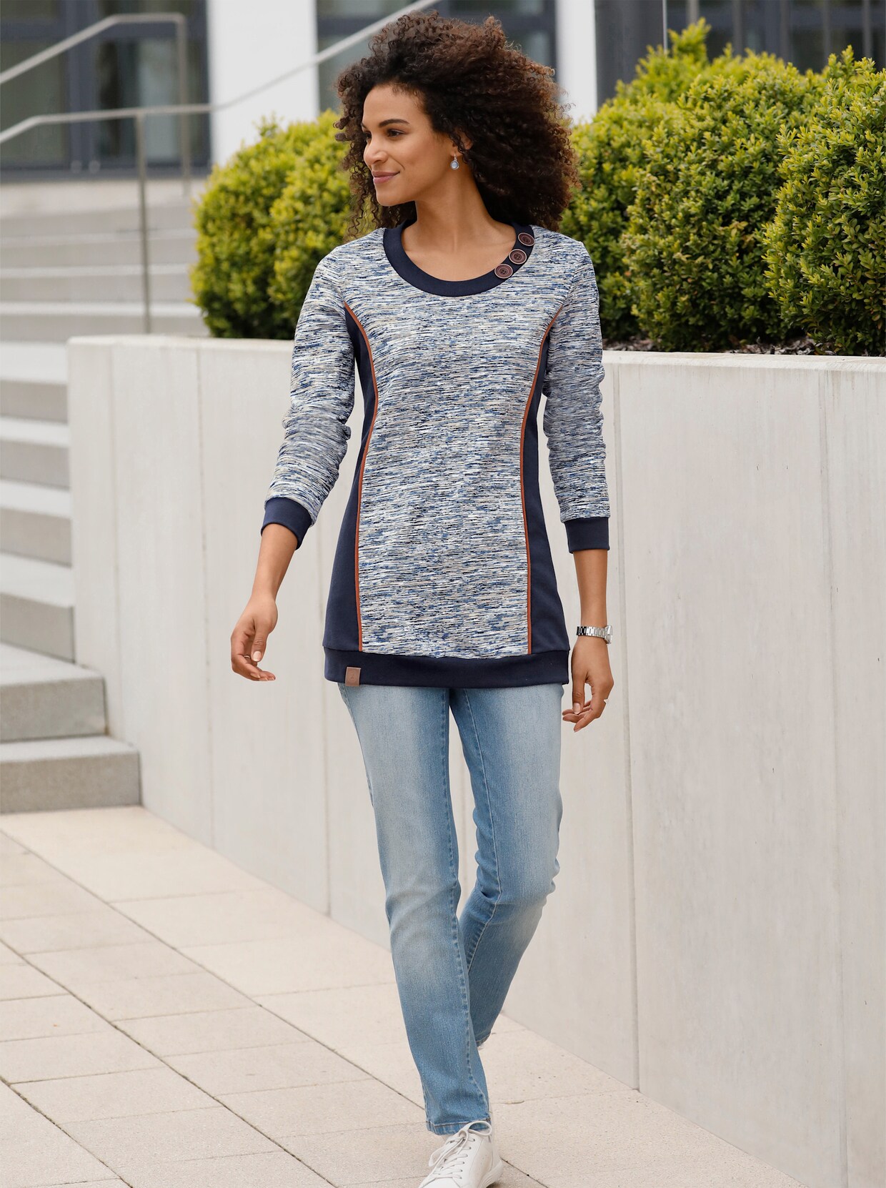 Sweatshirt - marine-weiß-meliert