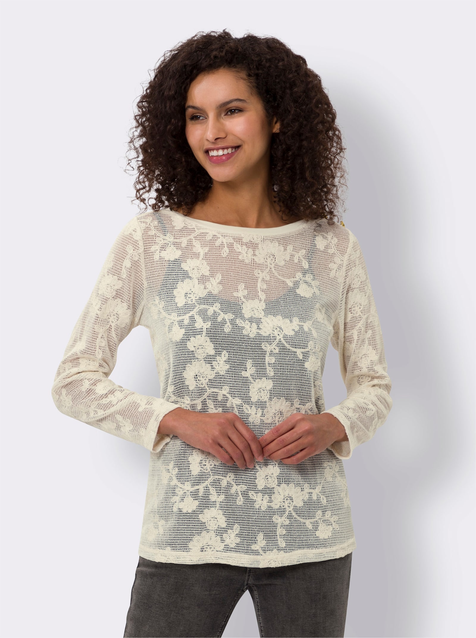 heine Longsleeve aus Spitze - champagner