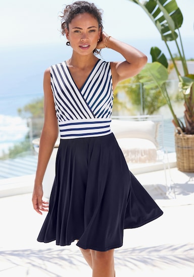 LASCANA Sommerkleid - weiss-navy gestreift