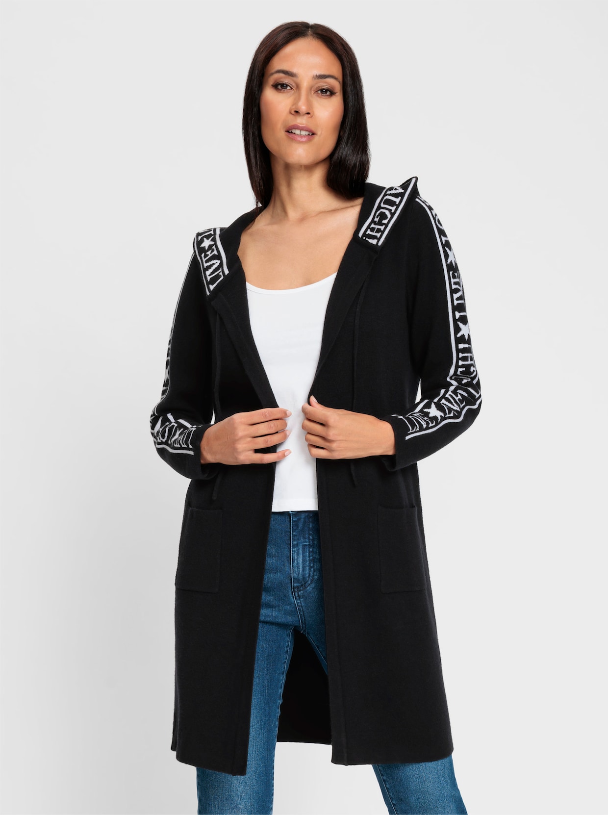 heine Vest - zwart/wit gedessineerd