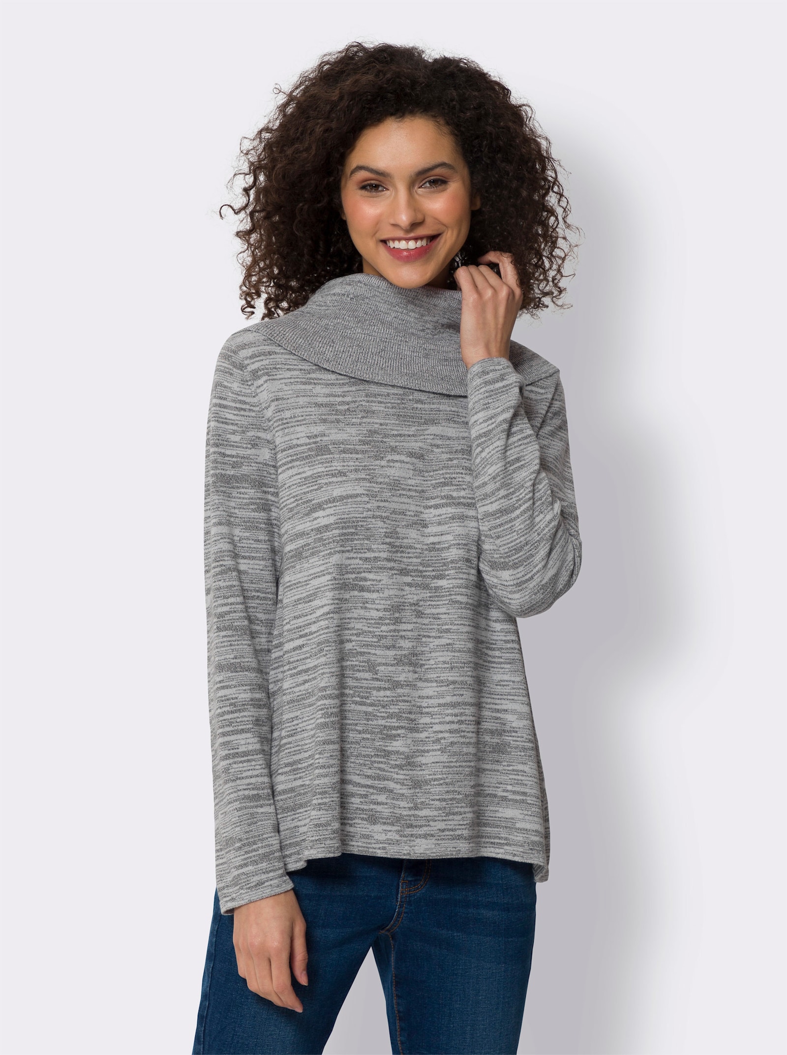 heine Feinstrickpullover mit Rollkragen - grau-meliert