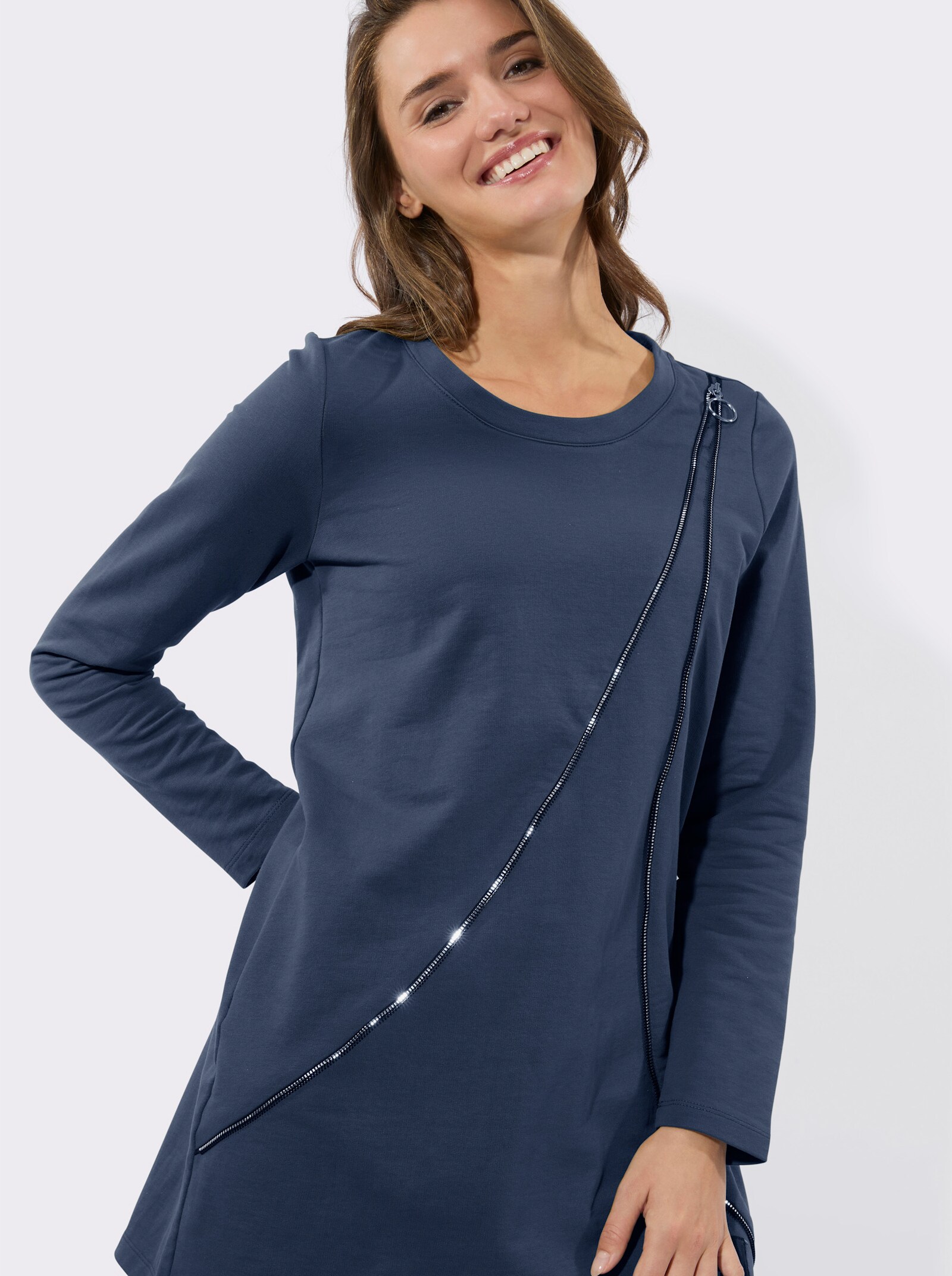 Longsweatshirt mit Zierreißverschluss - rauchblau