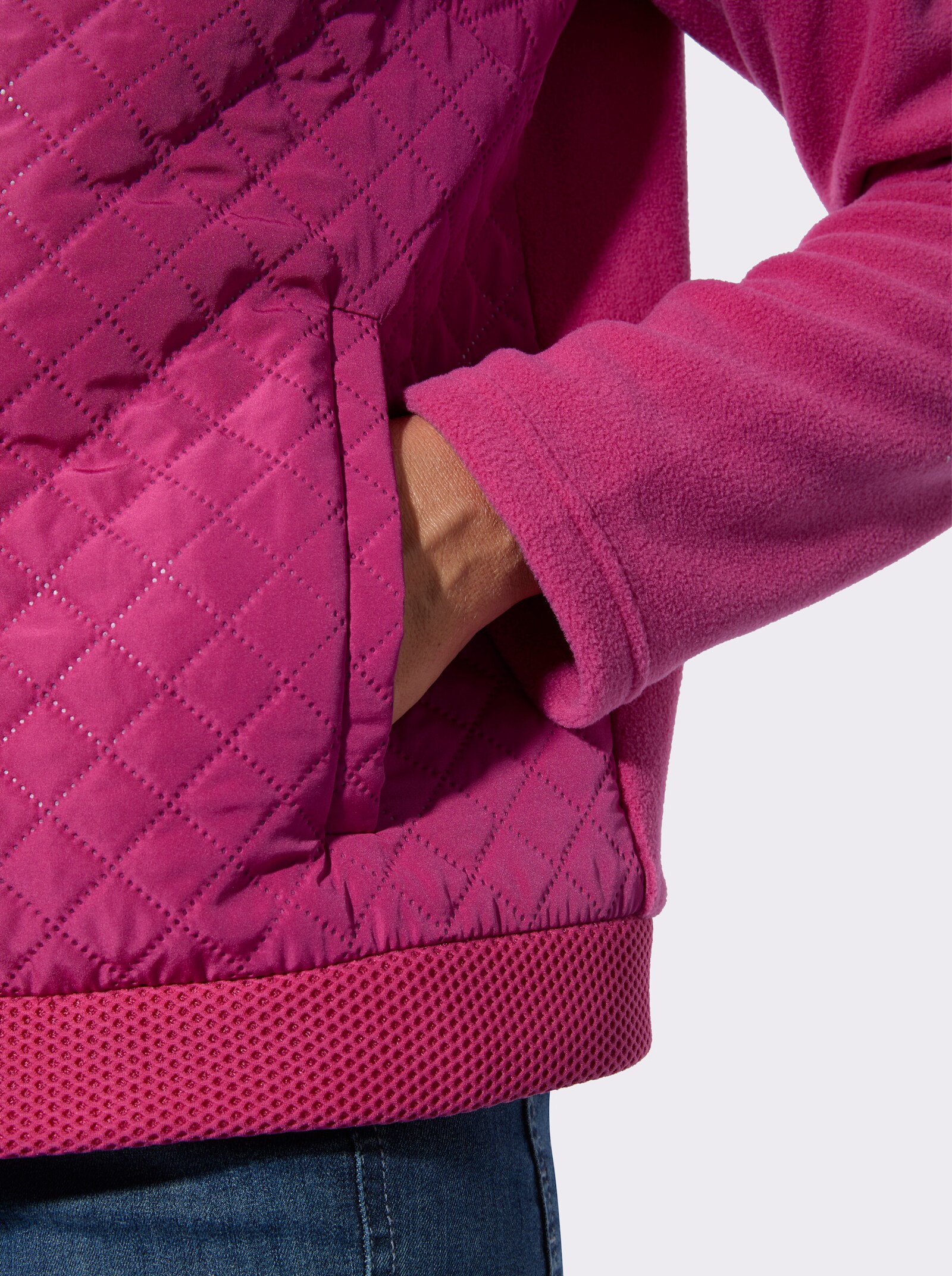 Fleecejacke mit Steppmuster-Einsätzen - fuchsia