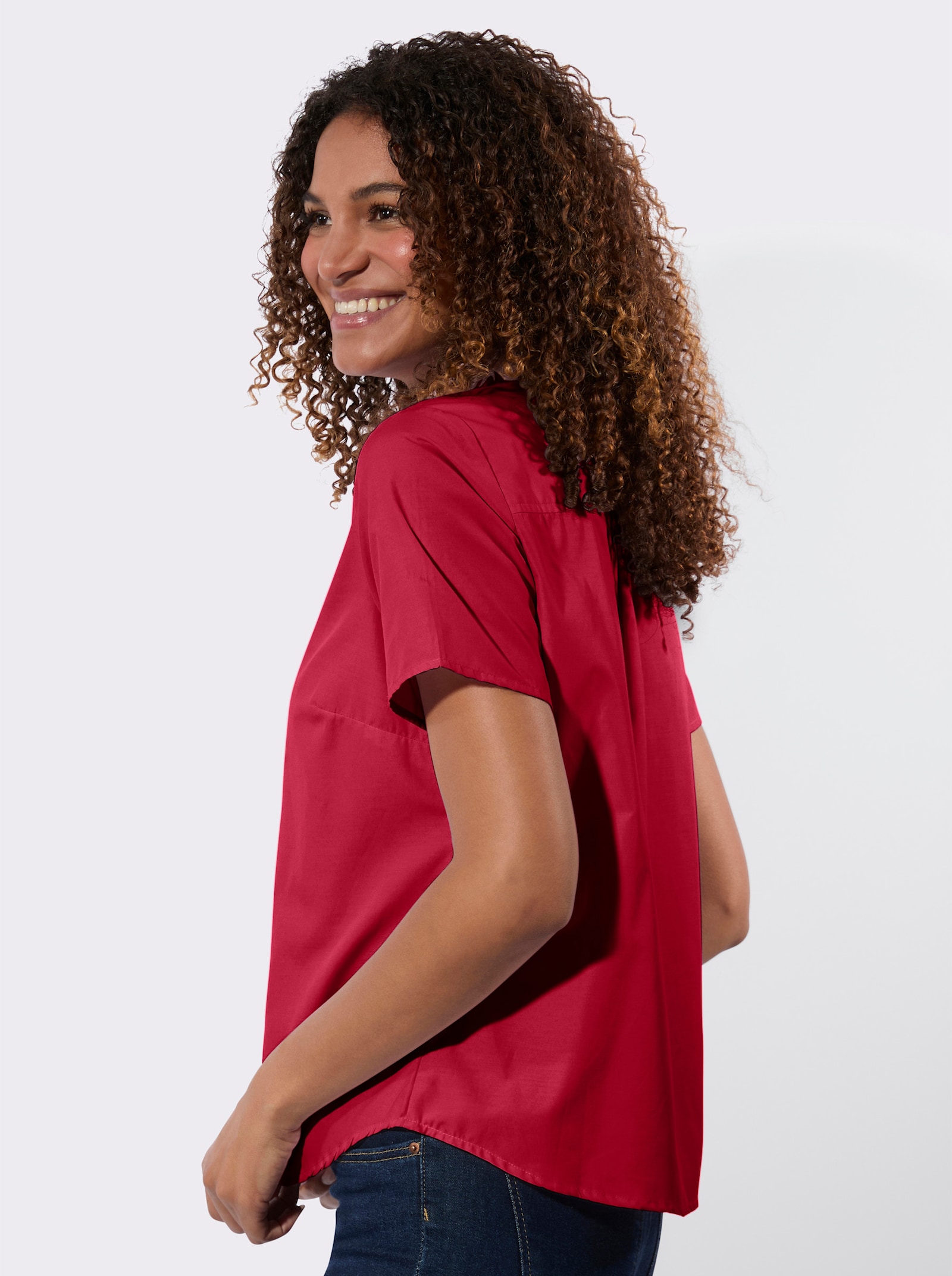 Kurzarmbluse mit weitegebender Kellerfalte - rot