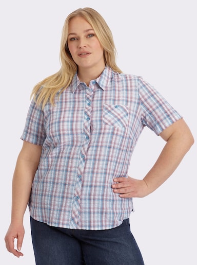 Baumwollbluse aus Seersucker - jeansblau-kariert