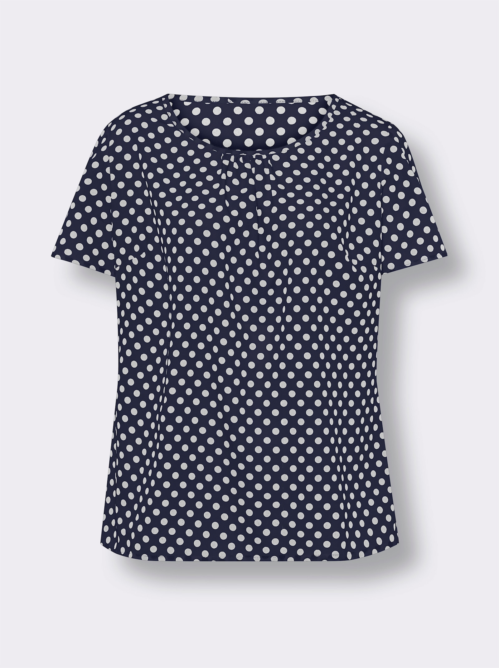 Schlupfbluse mit Raffung, gepunktet - marine-weiß-getupft