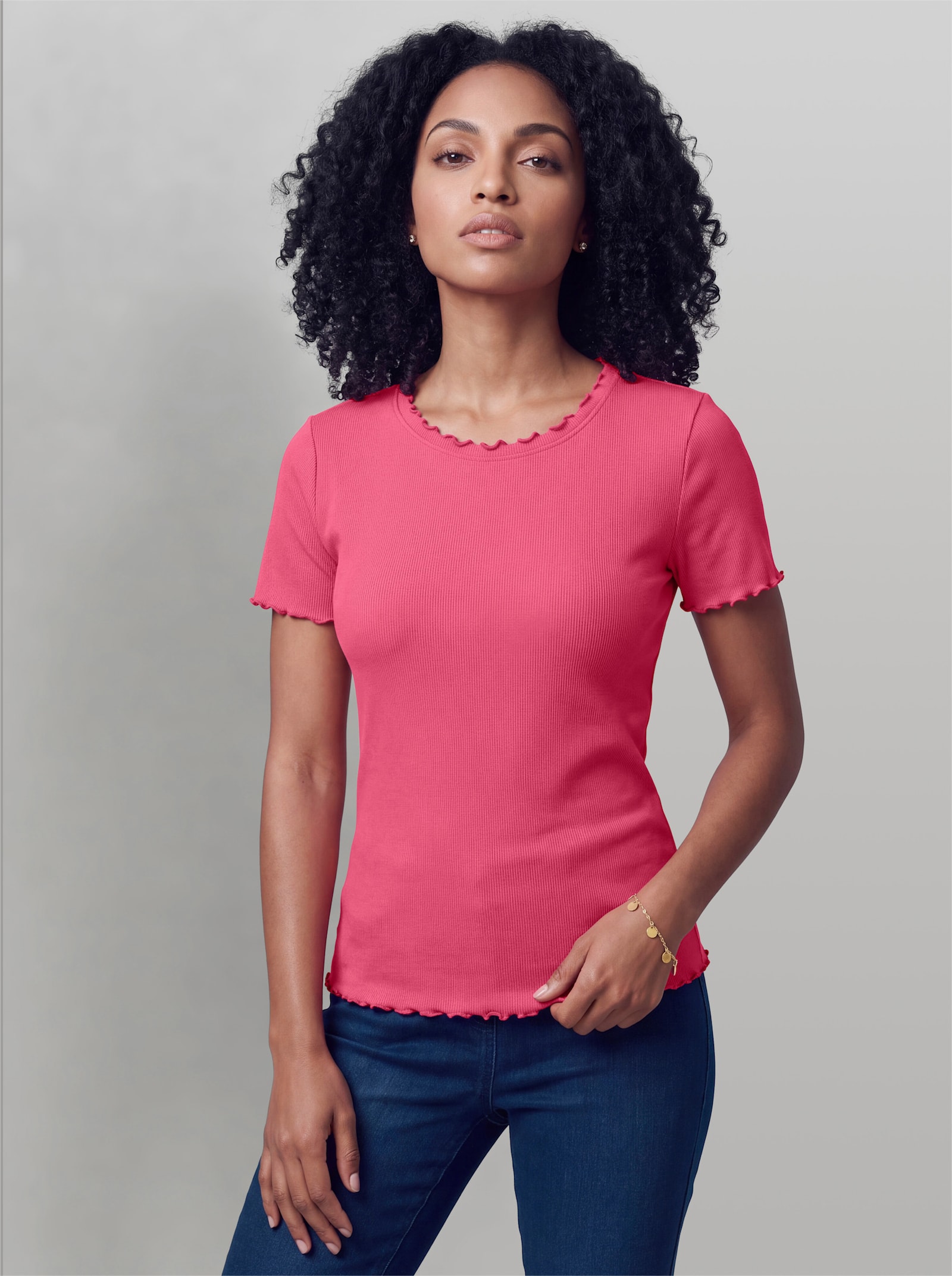 heine Rippshirt mit Wellenkanten - fuchsia
