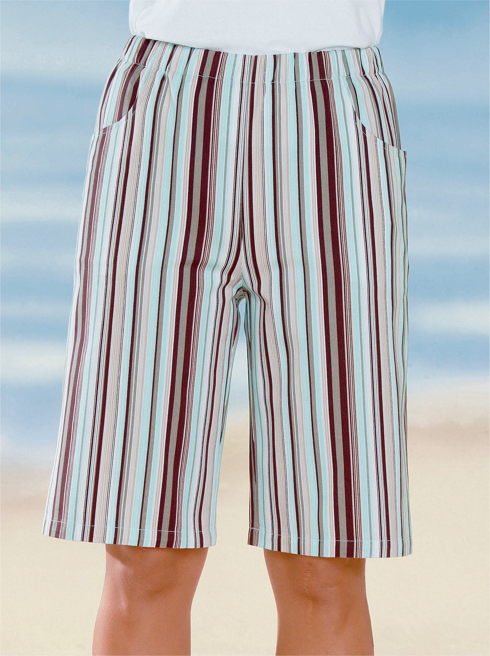 Bermudas mit Rundum-Dehnbund - aqua-gestreift