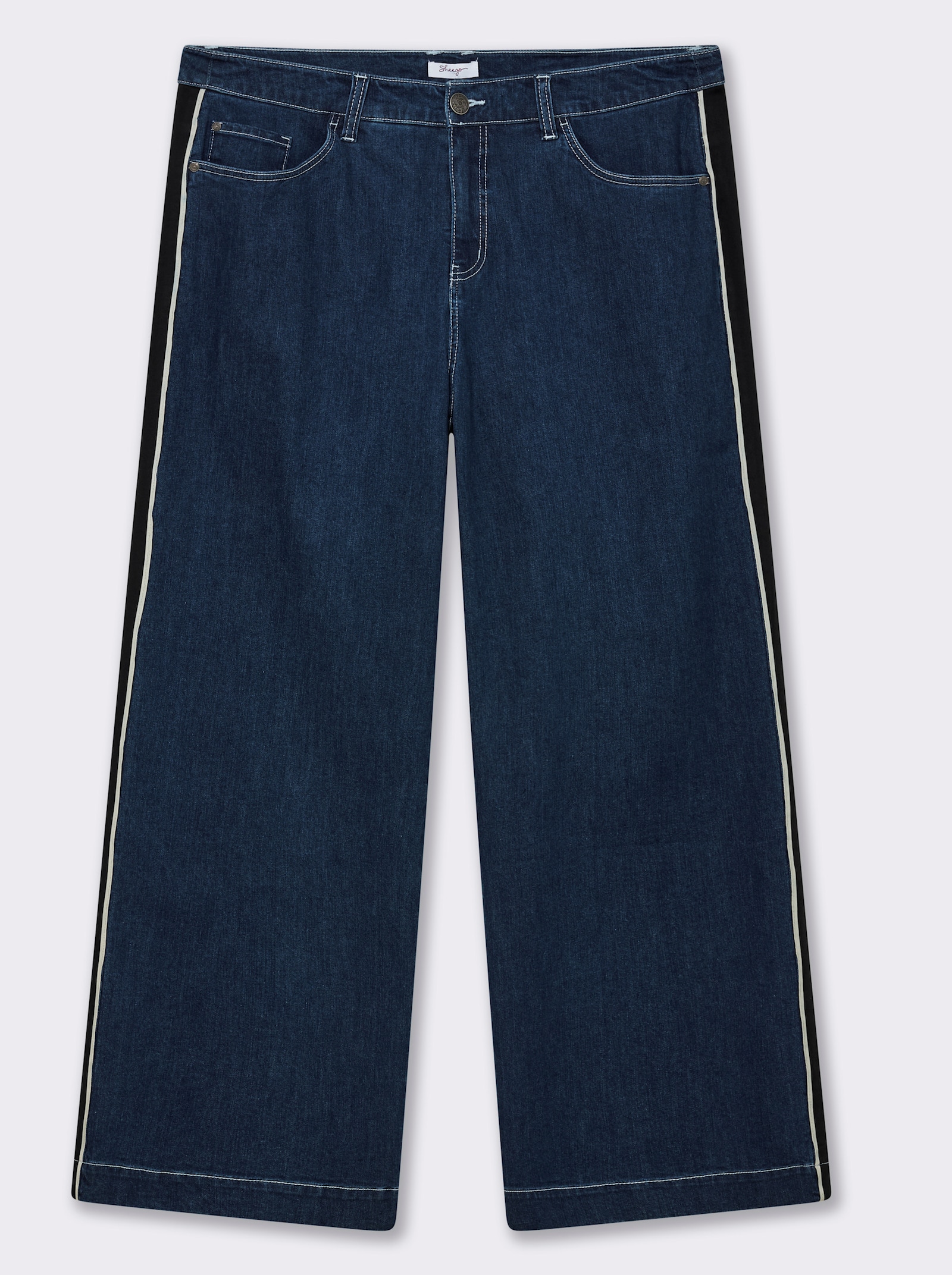 sheego Jeans mit weitem Bein und Galonstreifen - blue-stone-washed