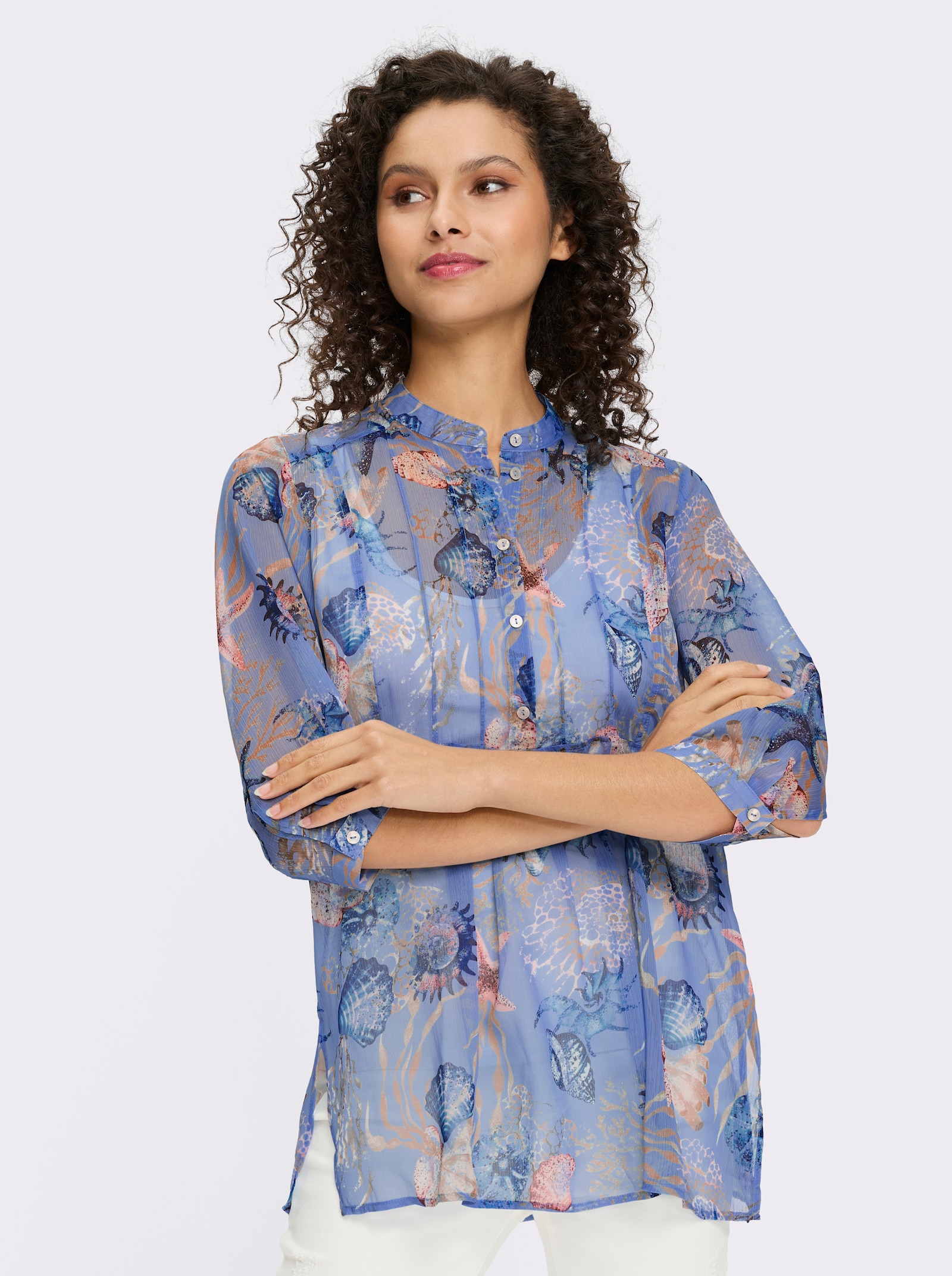 heine Chemisier en mousseline imprimé coquillages - bleu glacier-sable imprimé