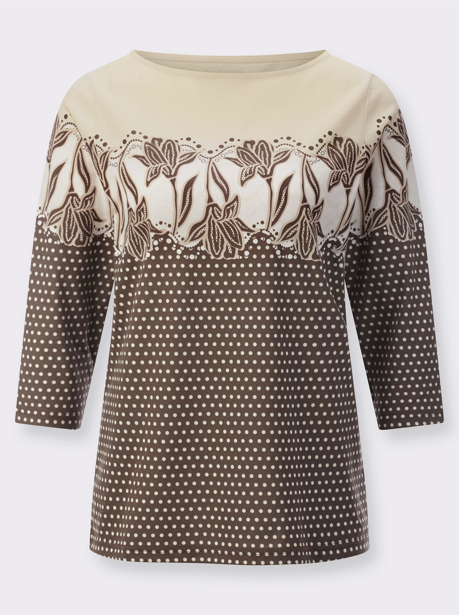 3/4-Arm-Shirt mit Bordüren-Druck - sand-schoko-bedruckt