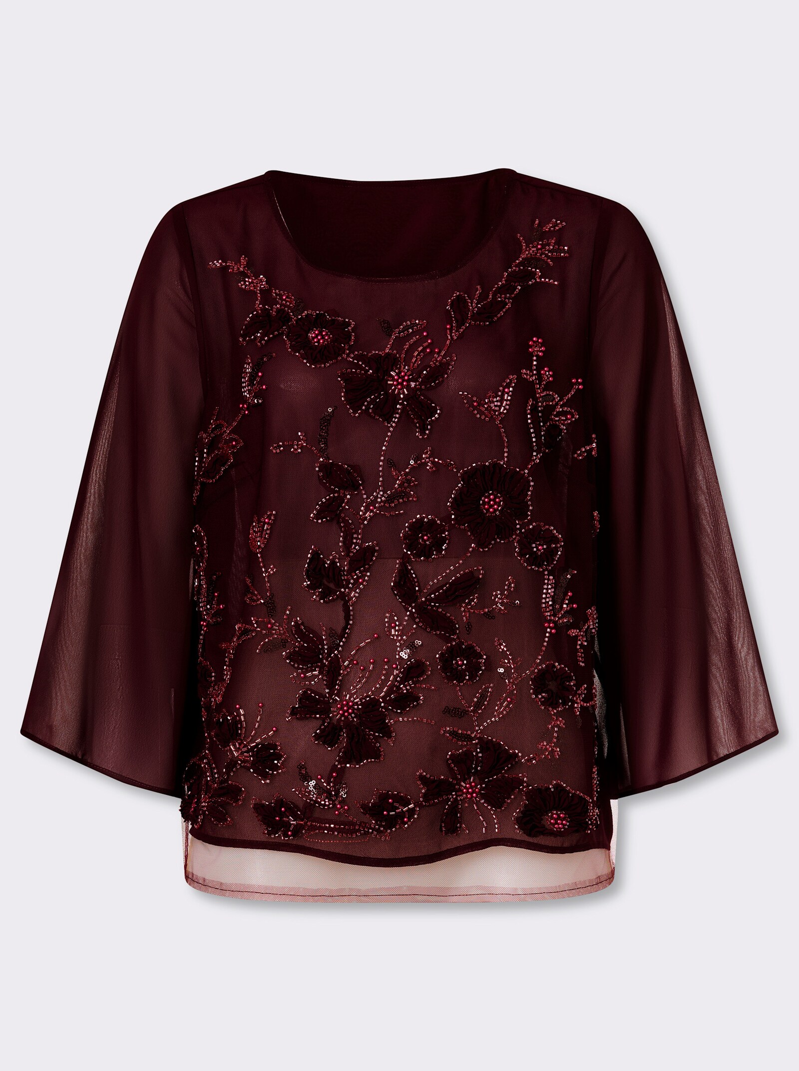 heine Georgettebluse mit Trompetenärmeln - burgund-gemustert