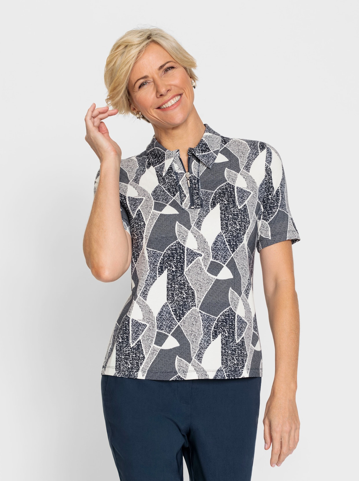 Poloshirt - marine/ecru geprint