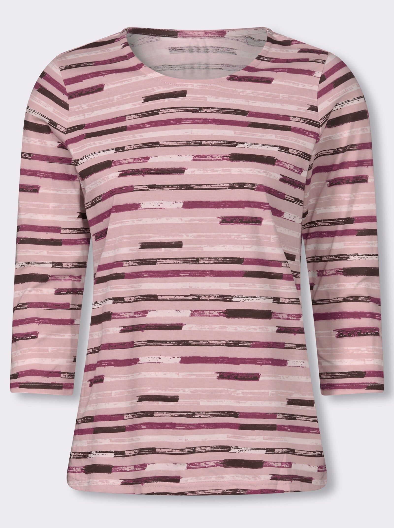 Rundhalsshirt mit Streifen-Print - hortensie-malve-bedruckt