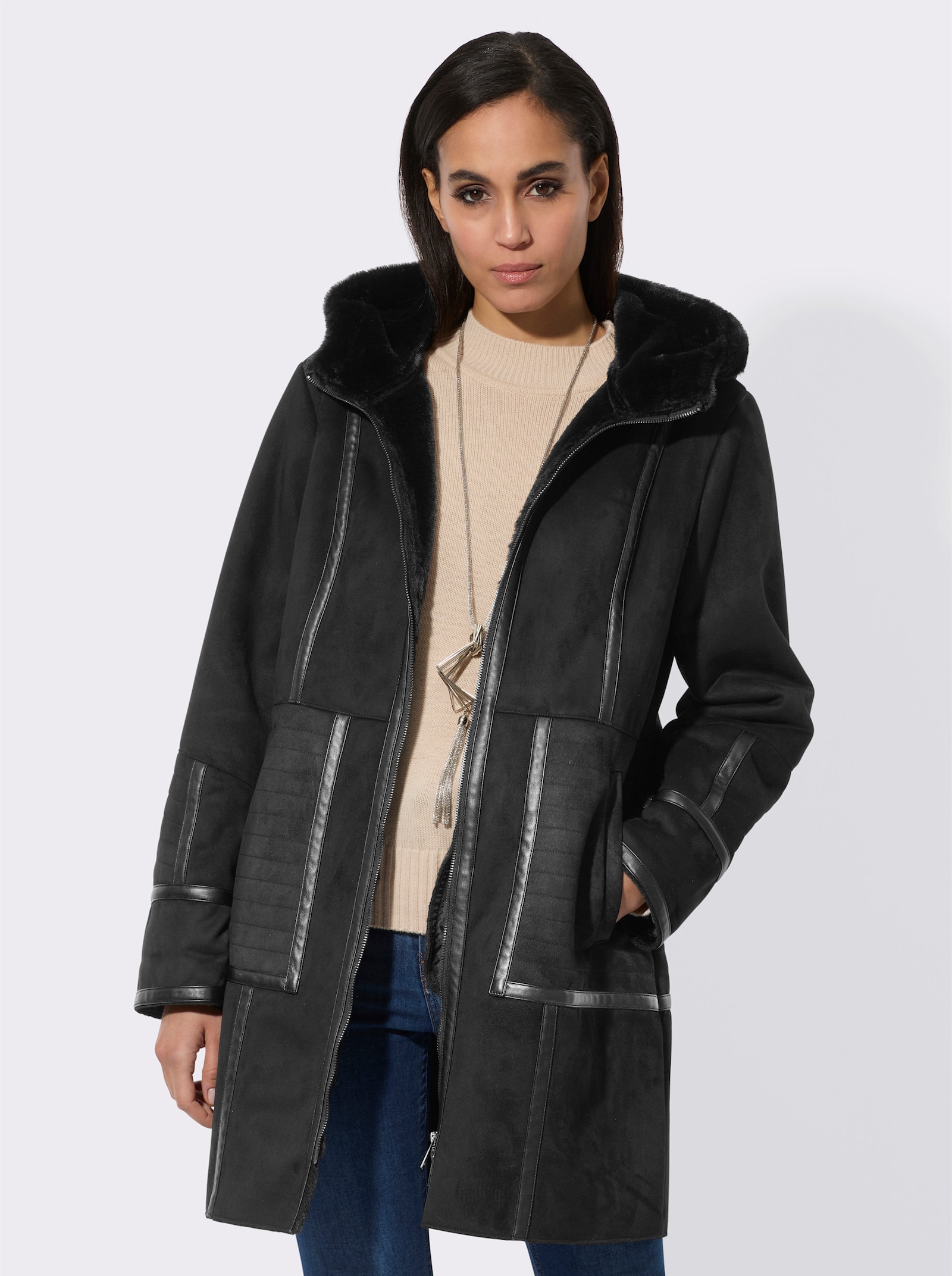 Mainpol Winterjacke mit Pelz-Imitat-Futter - schwarz